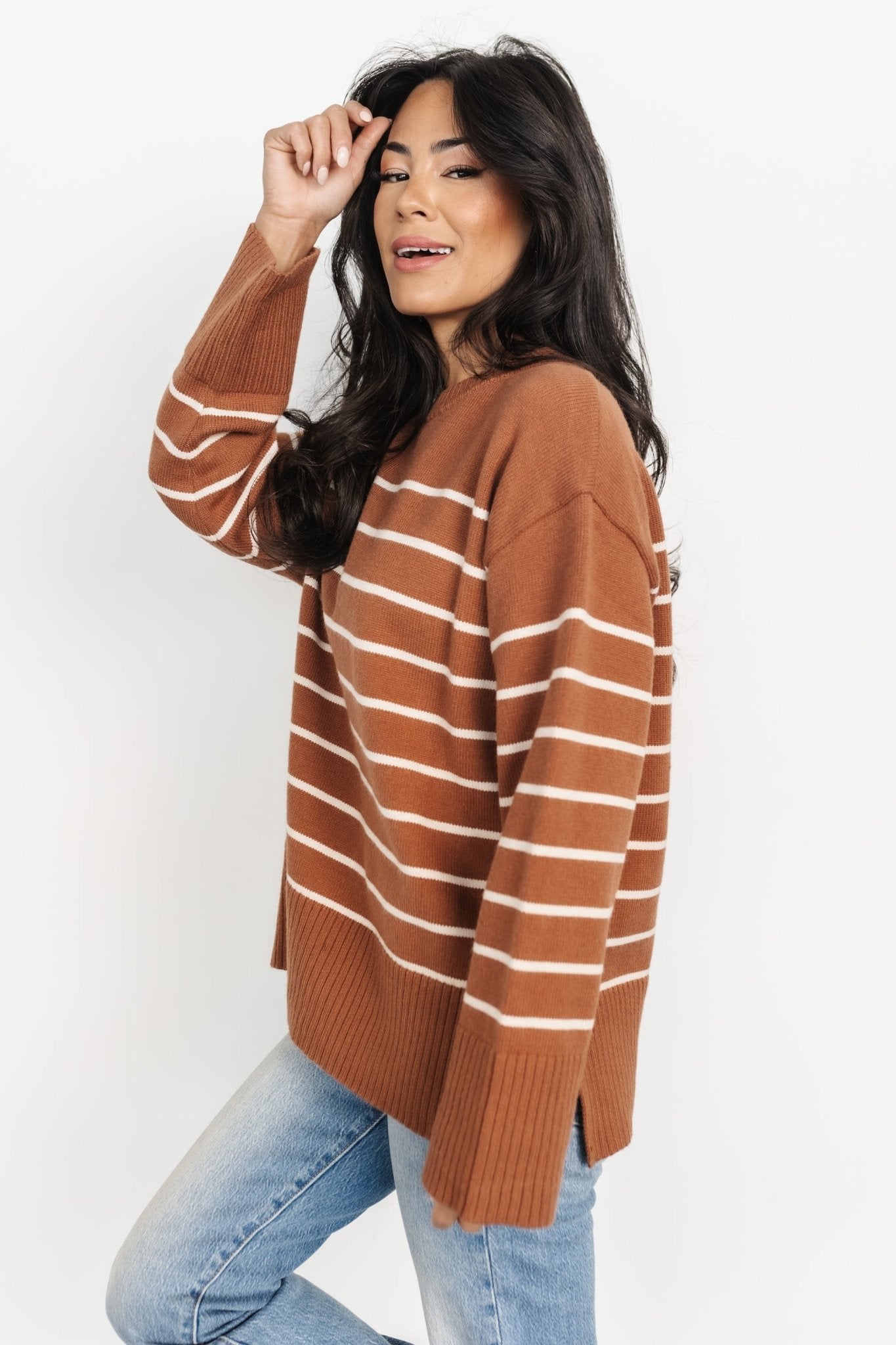 Emerson Stripe Knit Sweater | Dark Camel + Ivory Cheap Pice Store