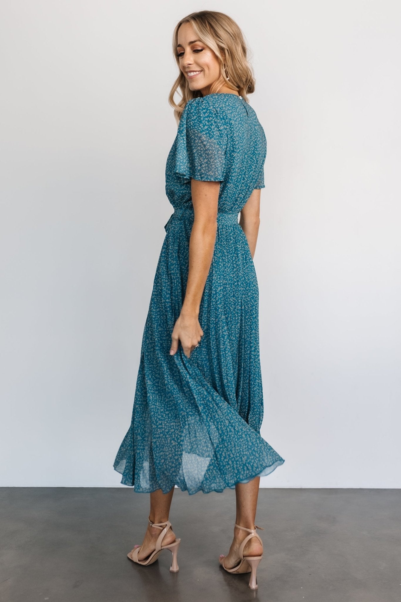 Prim Pleated Dress | Persian Blue Print Discount Best Pices