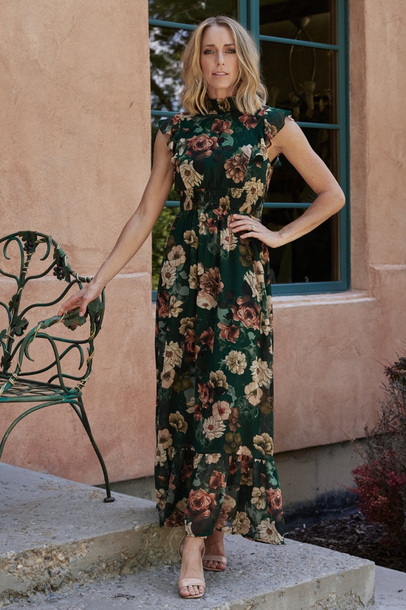 Kearny Ruffle Maxi Dress | Dark Green Floral Discount Order