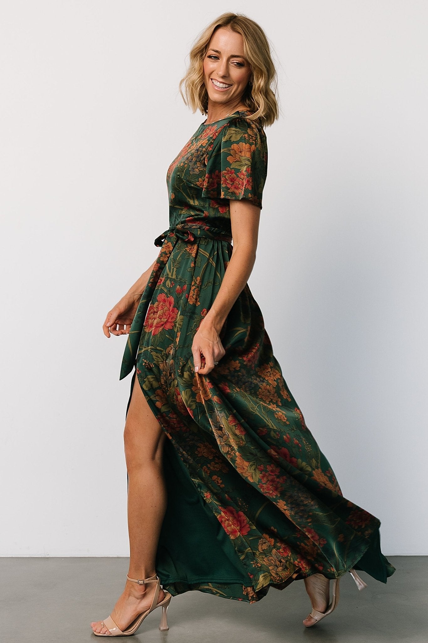 Agnes Satin Maxi Dress | Dark Green Floral Sast Online