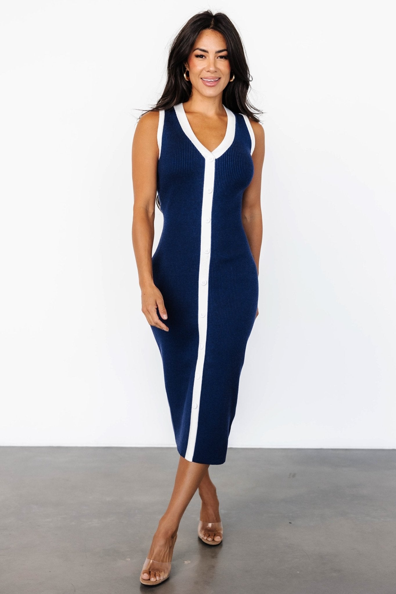 Coley Ribbed Button Dress | Navy + Off White Buy Cheap Tumblr