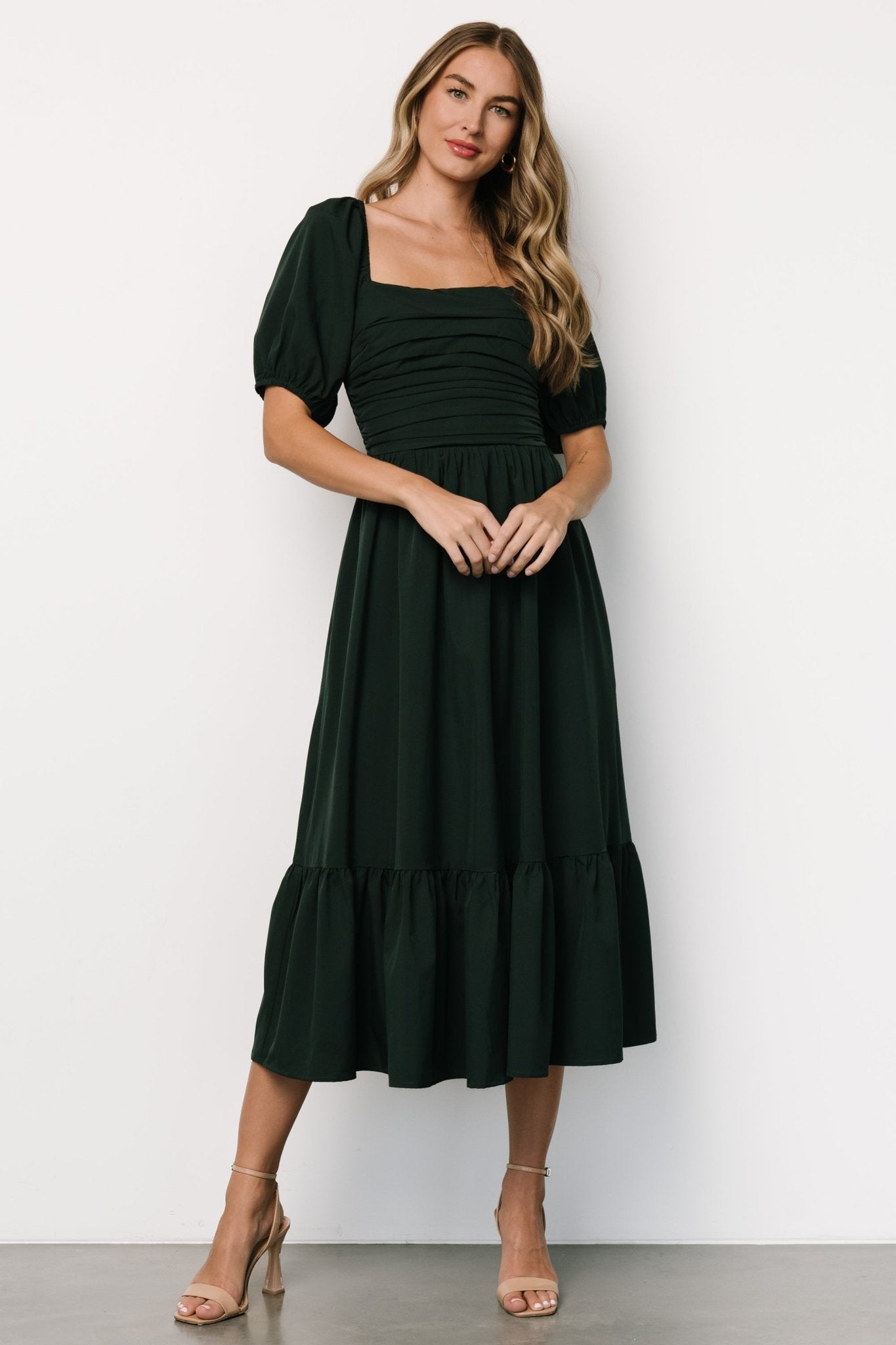 Andrea Pleated Midi Dress | Forest Green Outlet Get To Buy