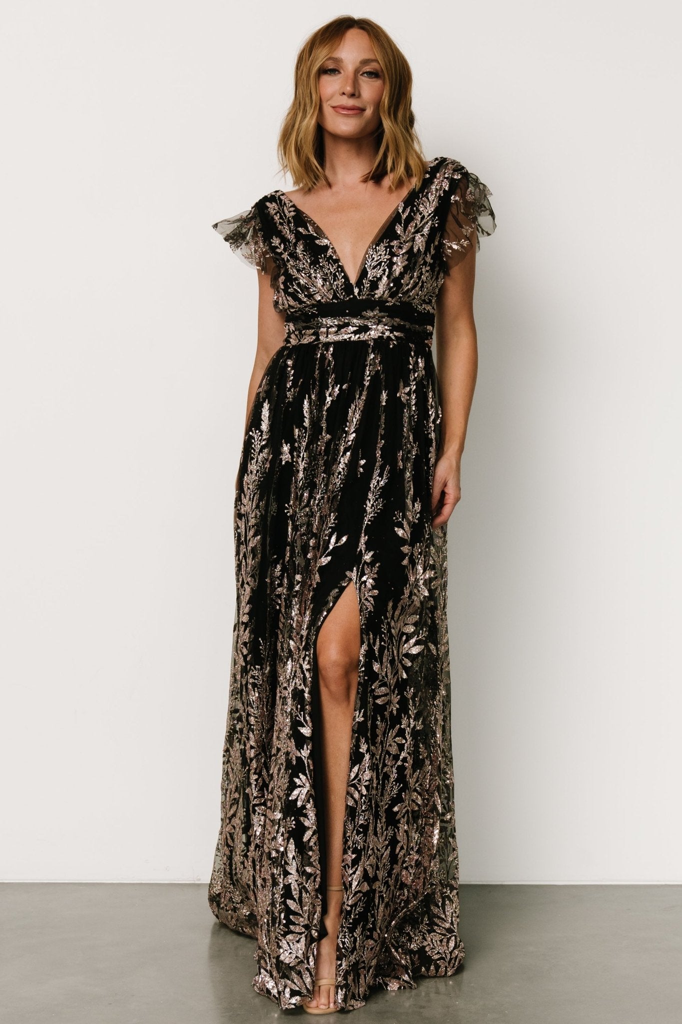 Karina Shimmer Gown | Black + Rose Gold Cheap View