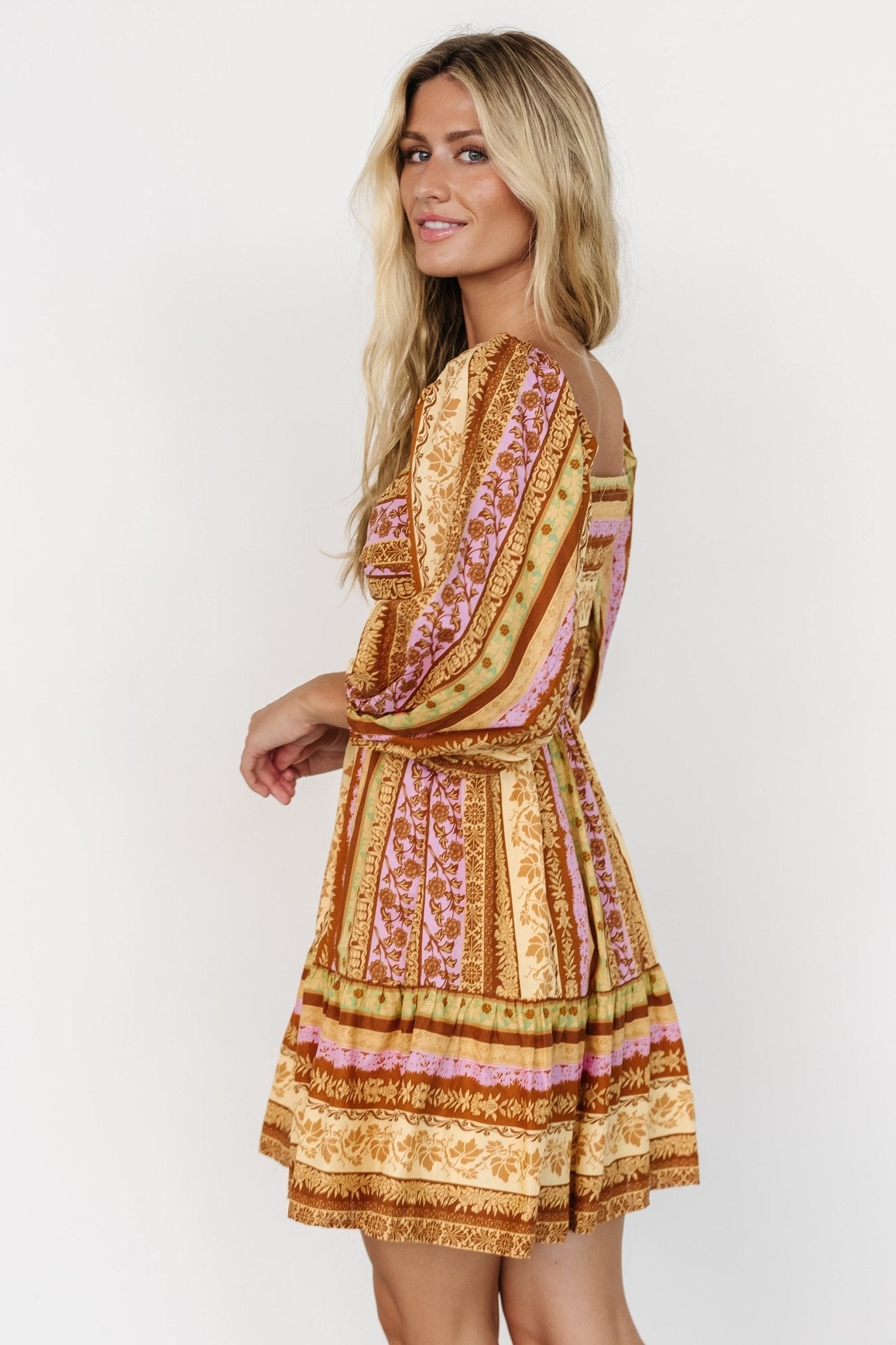 Moriah Mini Dress | Camel Multi Clearance Wholesale Pice