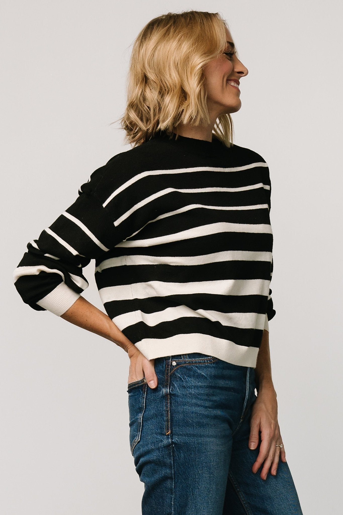 Jensen Stripe Sweater Top | Black + Ivory Cheap Sale Lowest Pice