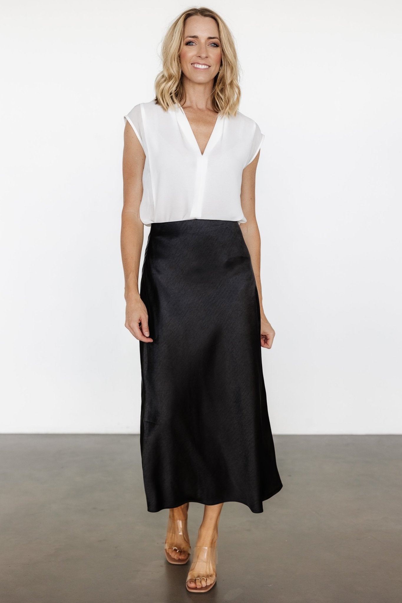 Celeste Satin Midi Skirt | Black Clearance Ebay