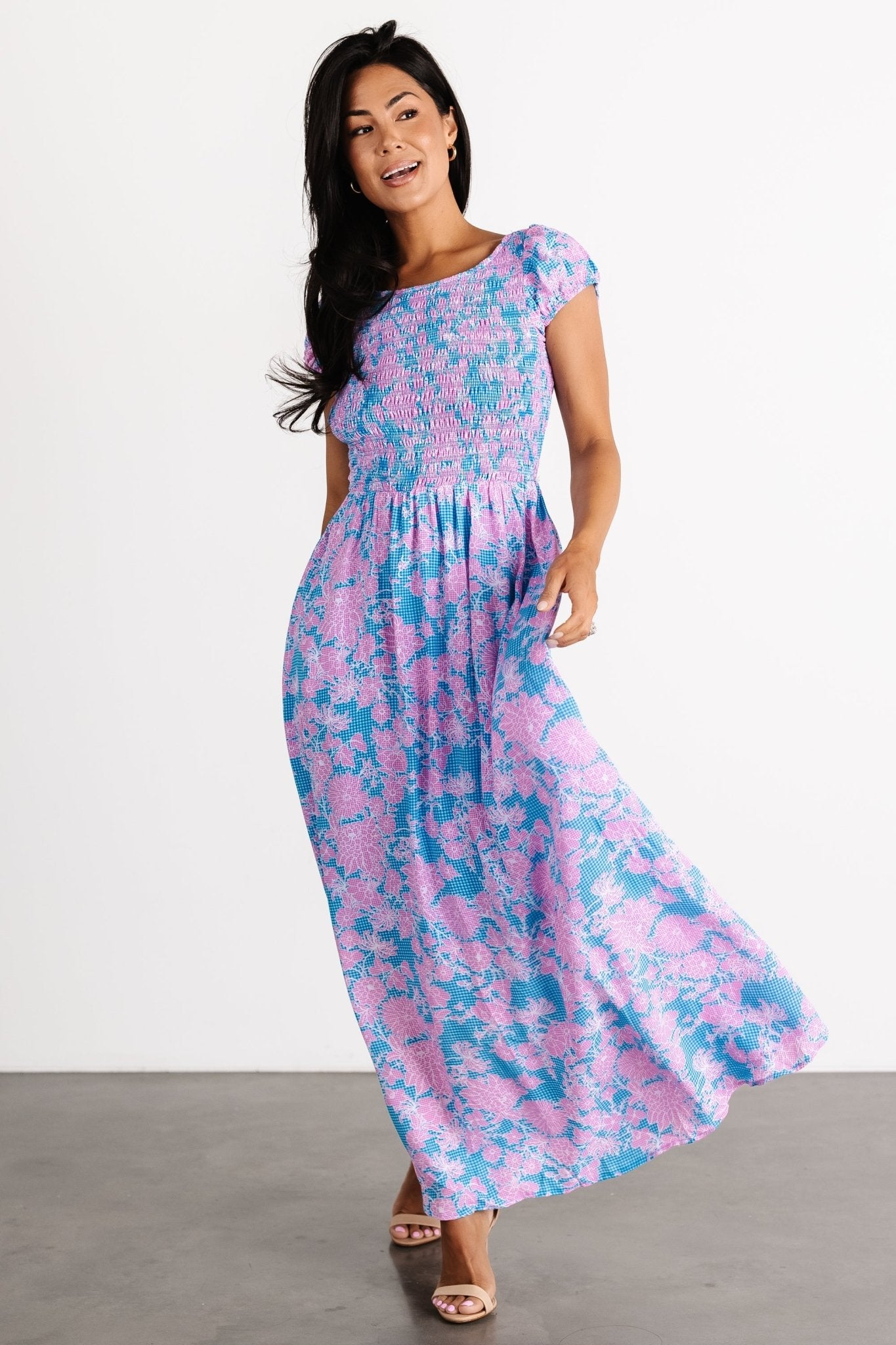 Tabitha Open Back Maxi Dress | Blue + Pink Choice Cheap Pice