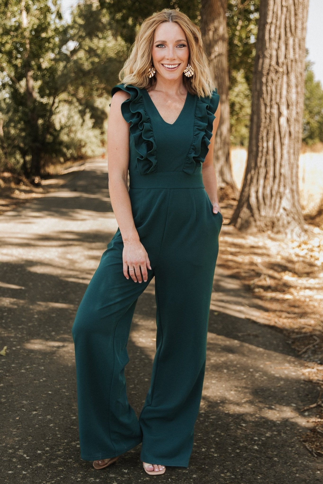 Descanso Ruffle Jumpsuit | Dark Green Clearance Wiki