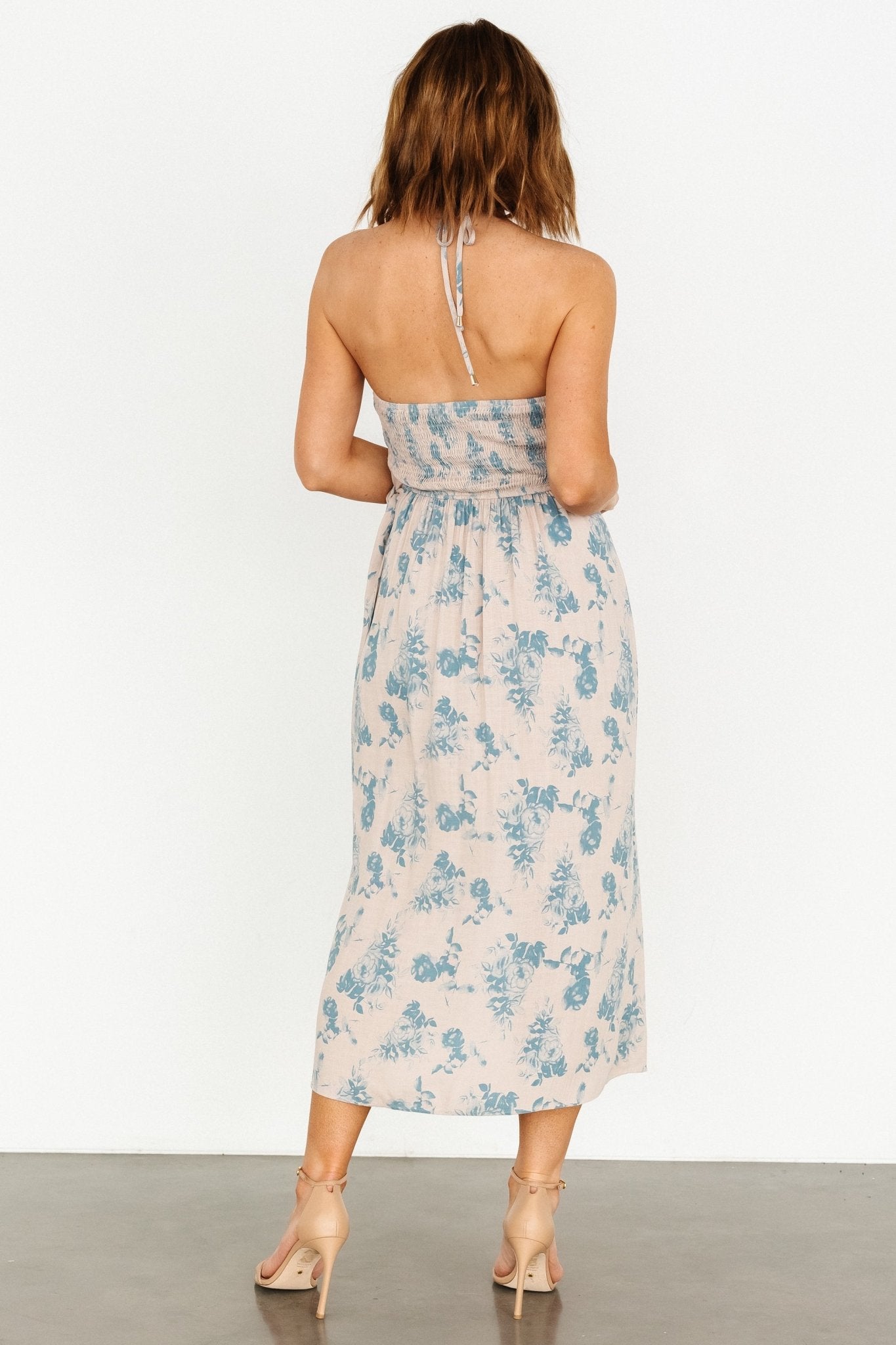 Nicole Faux Wrap Midi Dress | Natural + Blue Discount Codes Really Cheap