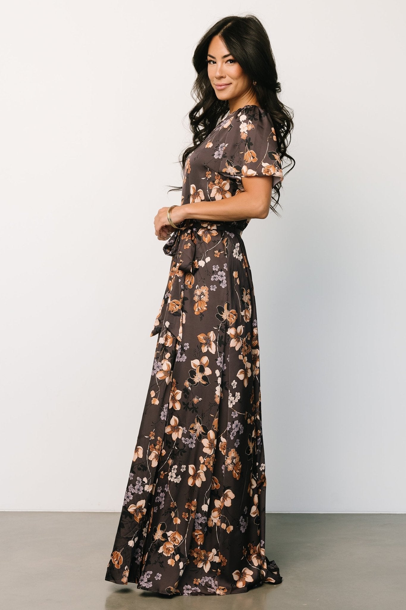 Agnes Satin Maxi Dress | Brown Floral Free Shipping Pick A Best