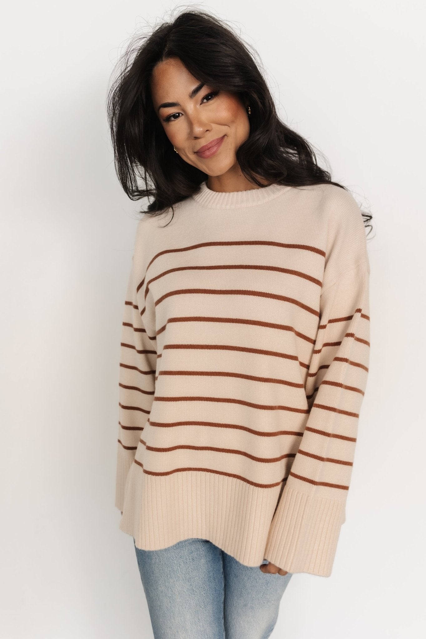 Emerson Stripe Knit Sweater | Beige + Camel Clearance Store Sale Online