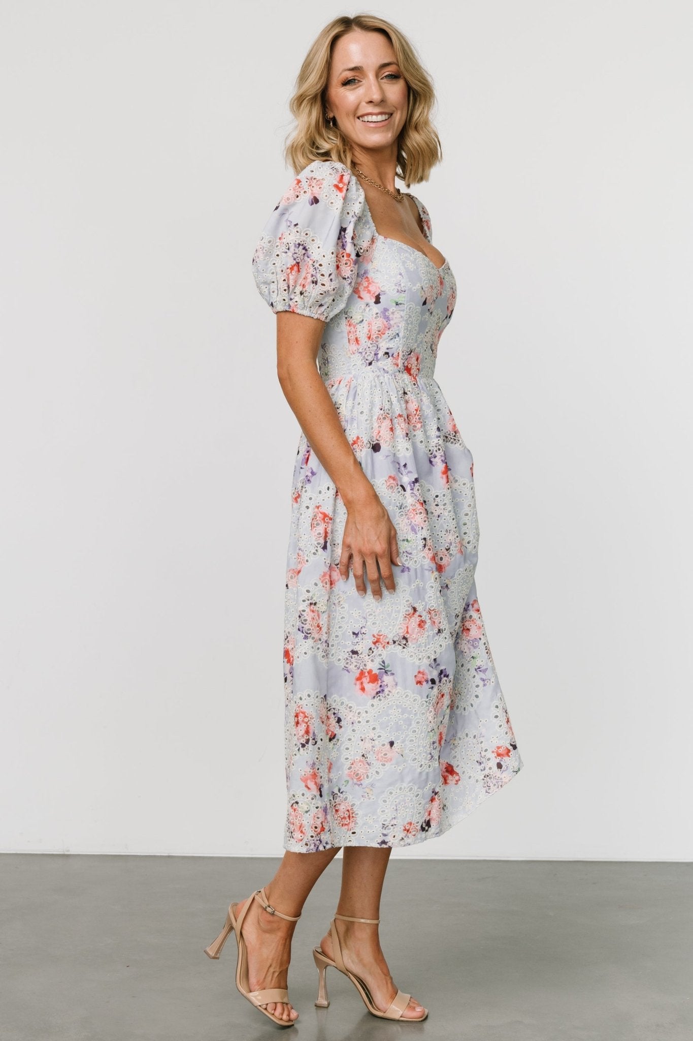 Leila Eyelet Midi Dress | Light Blue Floral Buy Cheap Find Great