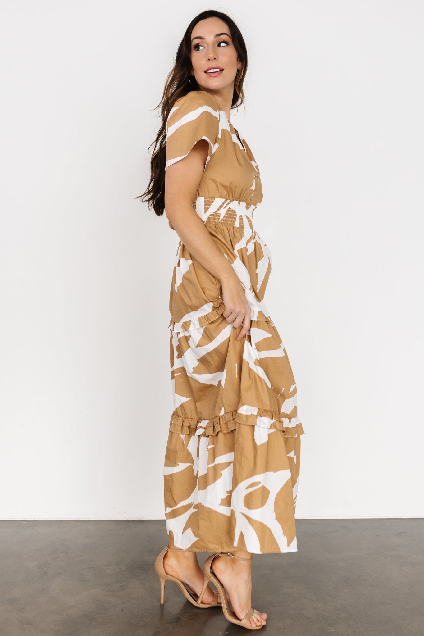 Palmer Tiered Maxi Dress | Camel + White Free Shipping Classic