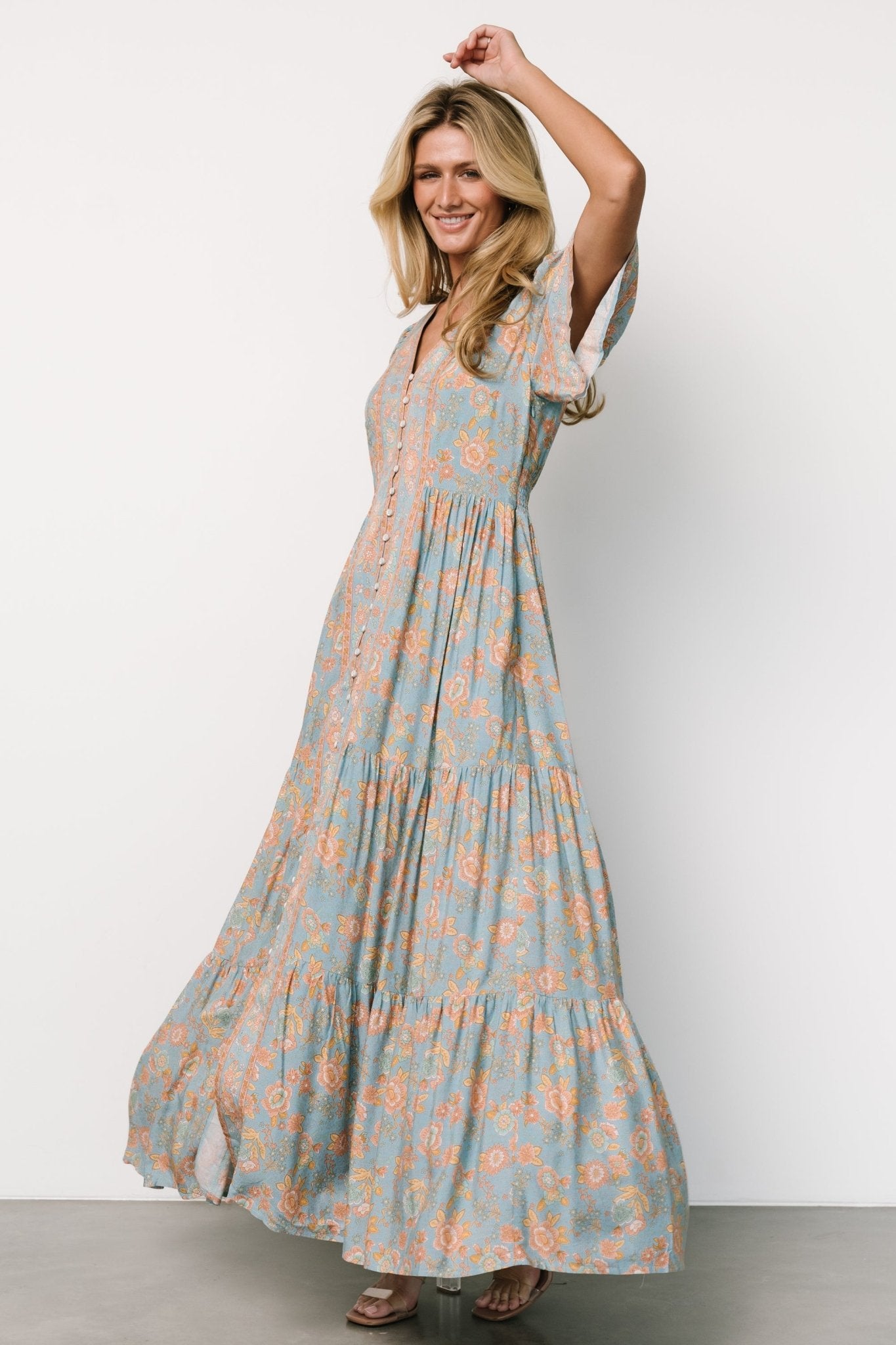 Cheryl Maxi Dress | Dusty Blue Floral Sale 2025 Newest