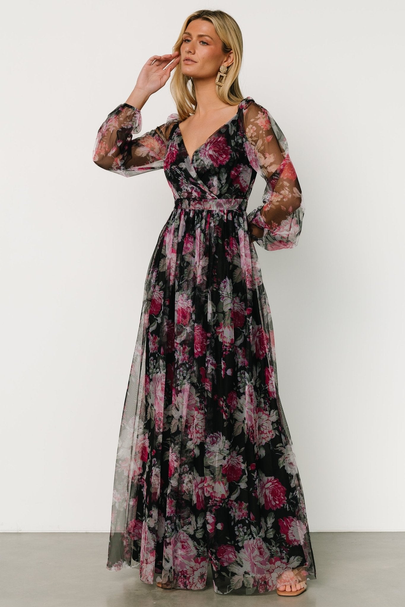 Desiree Tulle Maxi Dress | Black + Fuchsia Free Shipping Cost