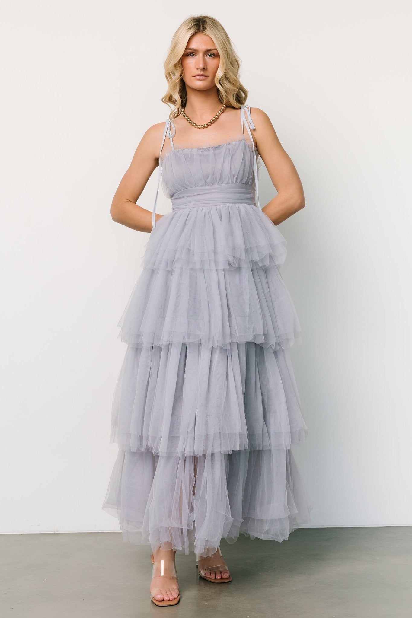 Alora Tulle Tiered Maxi Dress | Dusty Slate Sale Manchester Great Sale