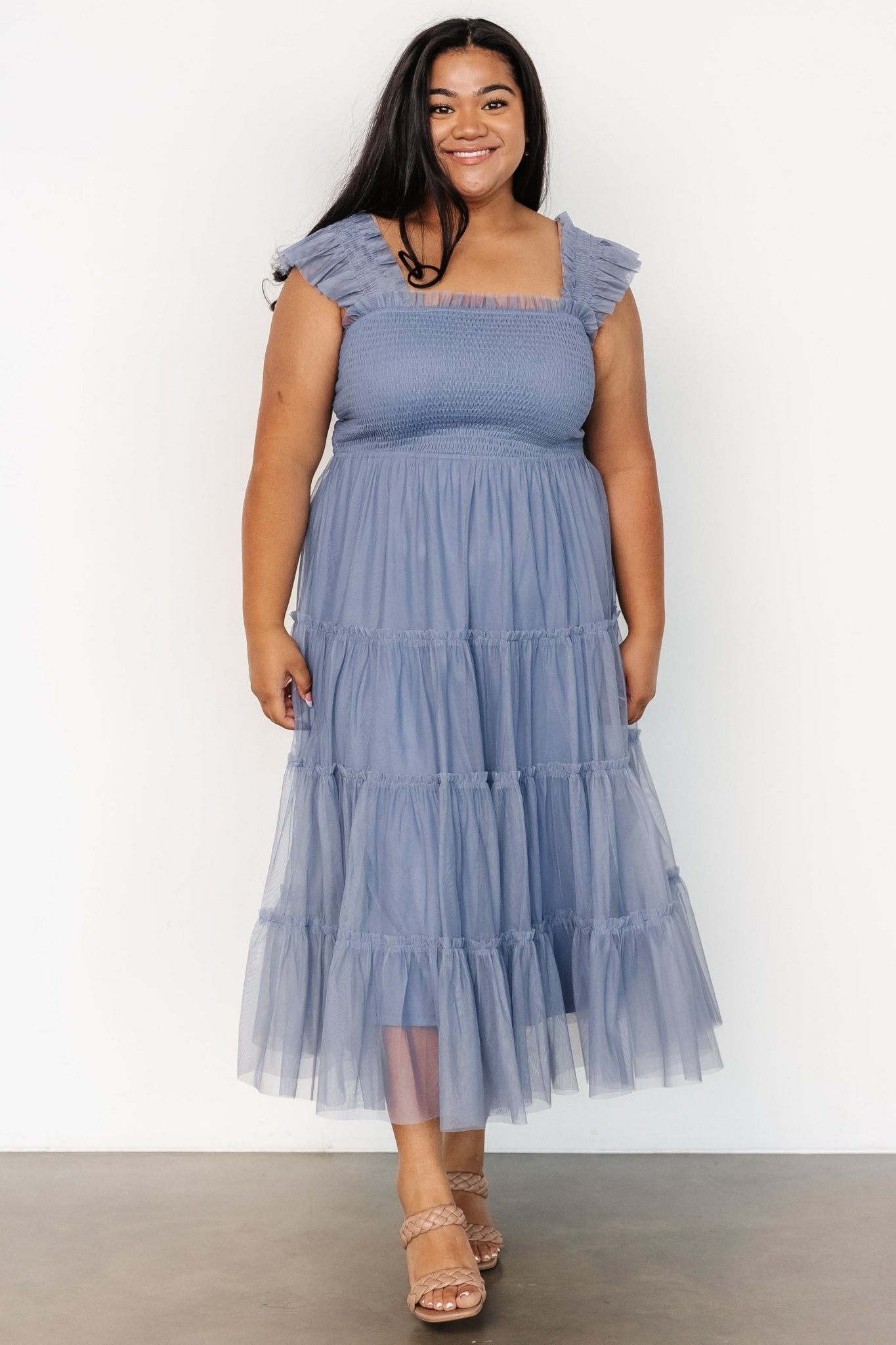 Emma Smocked Tulle Dress | Slate Blue Reliable Sale Online