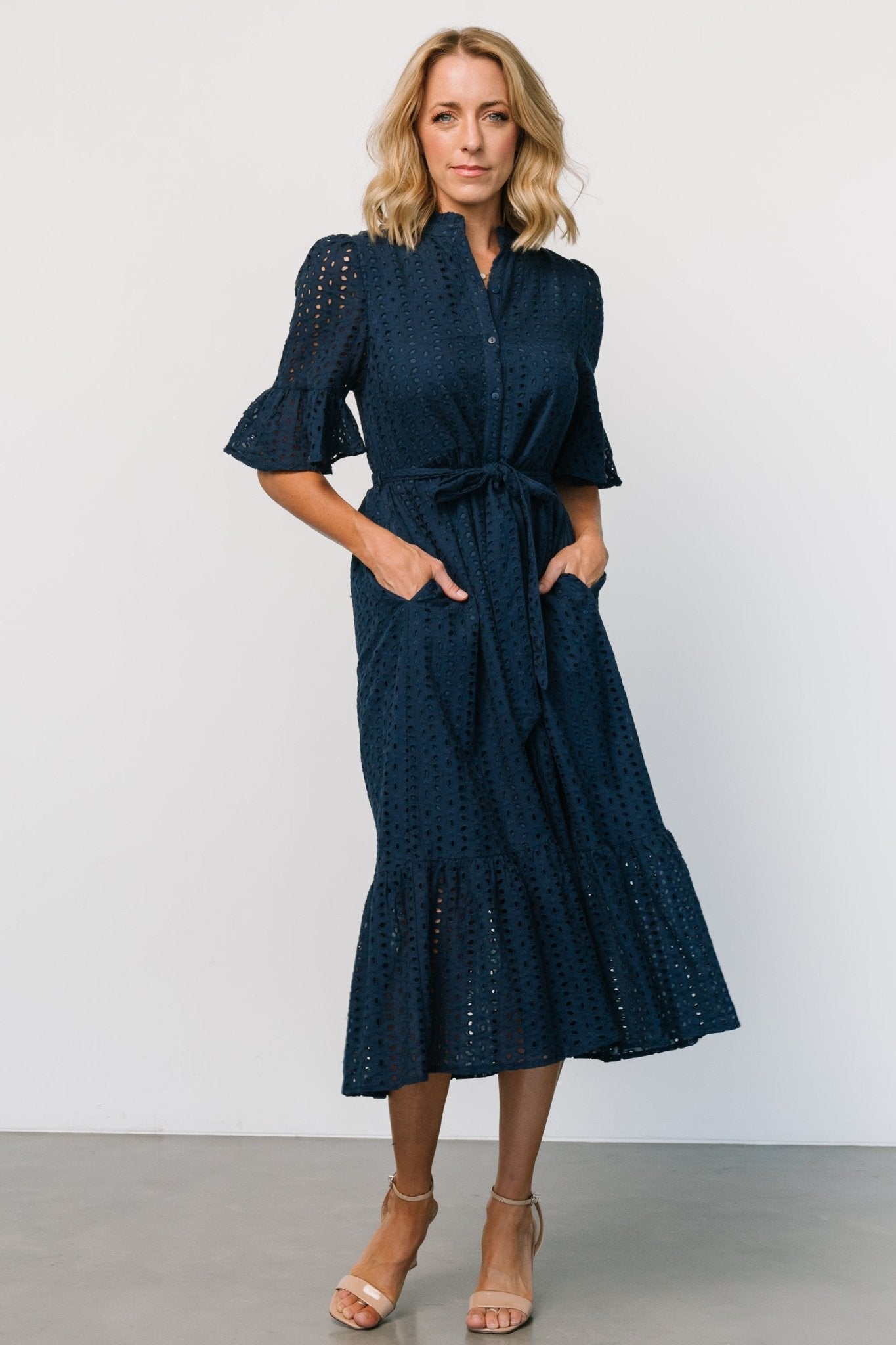 Virginia Eyelet Midi Dress | Navy Sale View