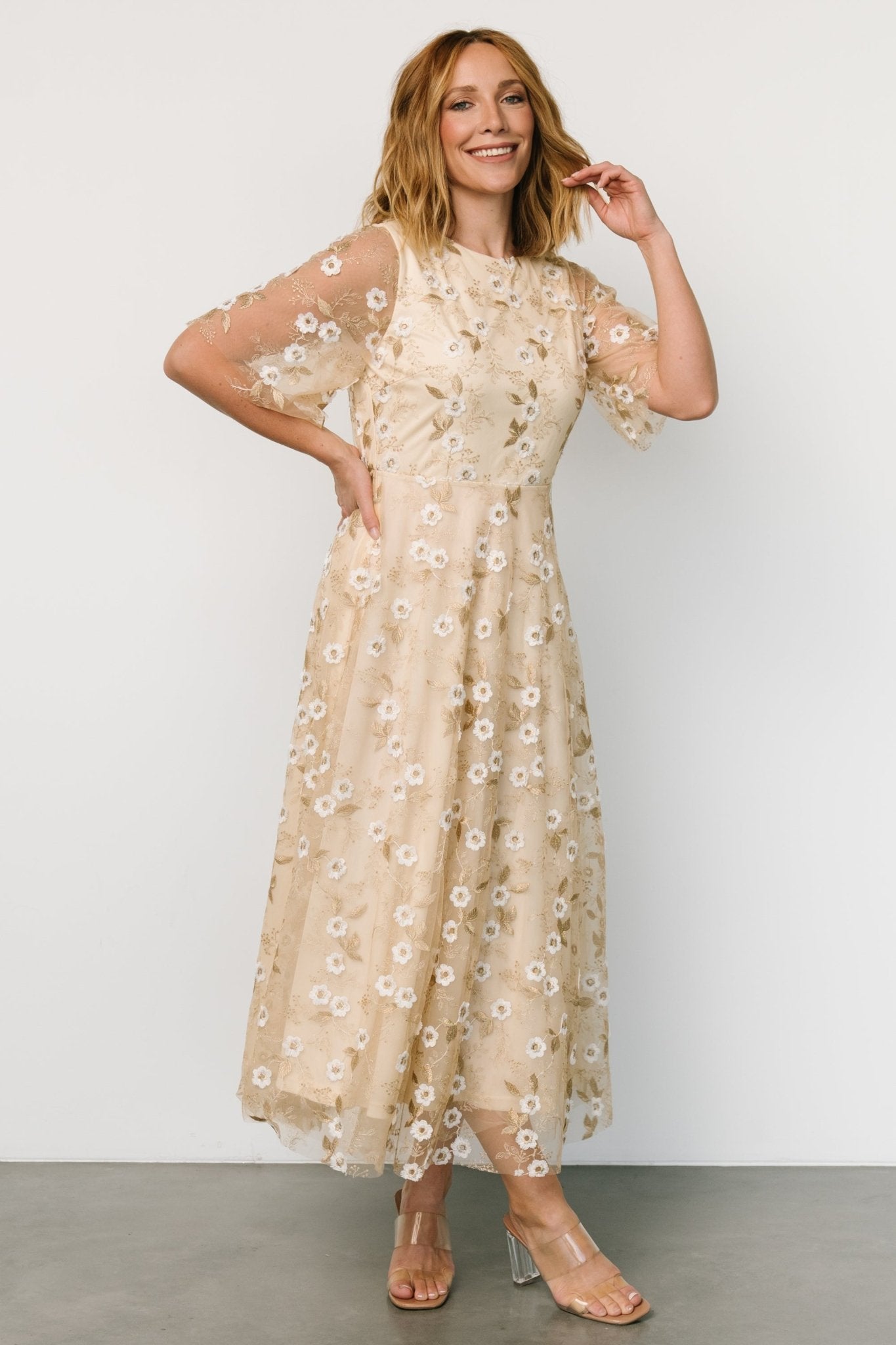 Arabella Embroidered Tulle Maxi Dress | Gold + White Clearance Best Store To Get