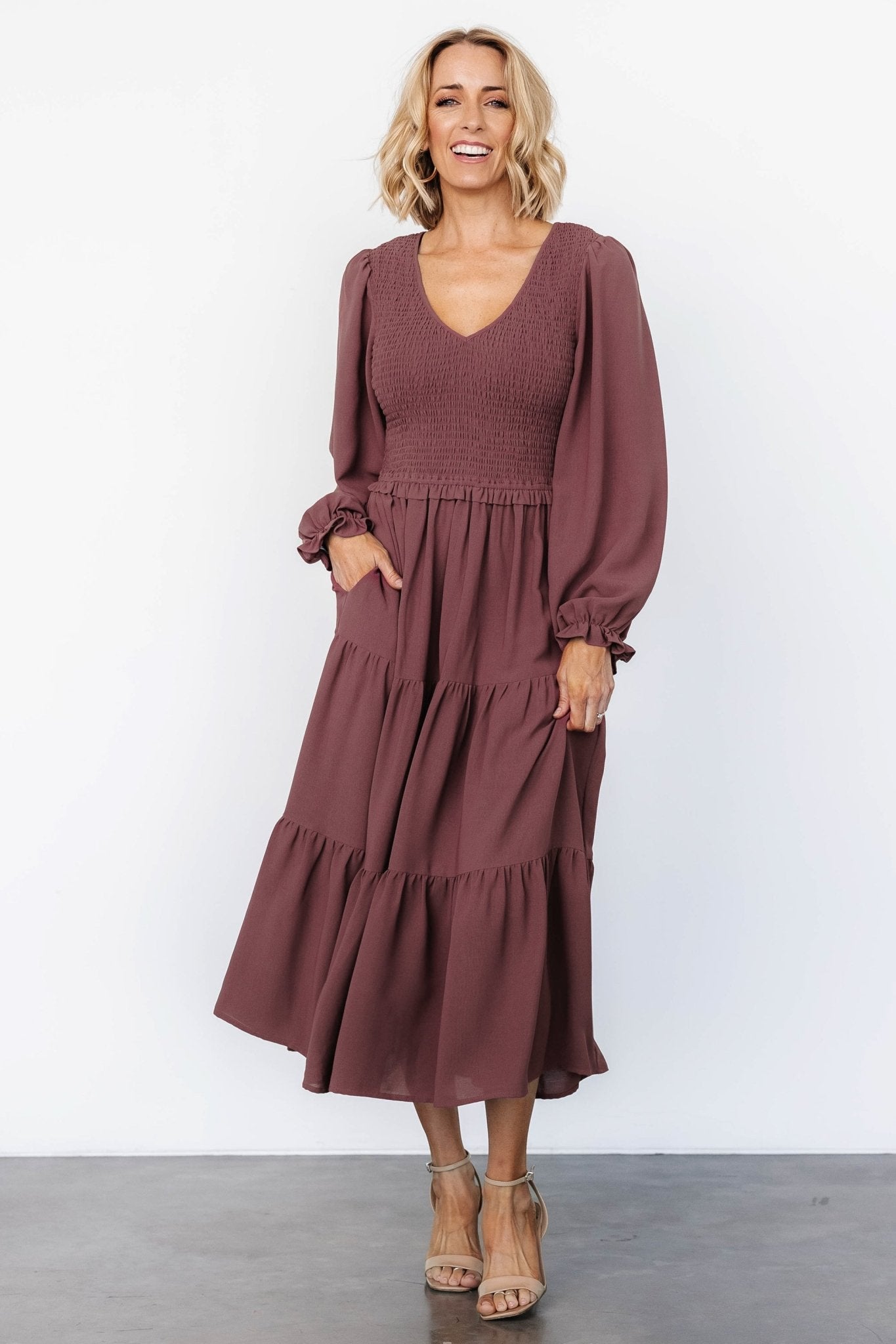 Endsley Smocked Midi Dress | Mauve High Quality For Sale