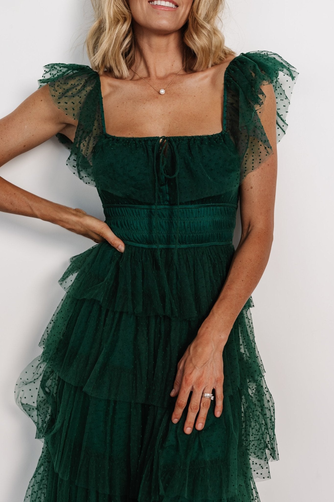 Valora Swiss Dot Tulle Maxi Dress | Dark Green Discount Get To Buy