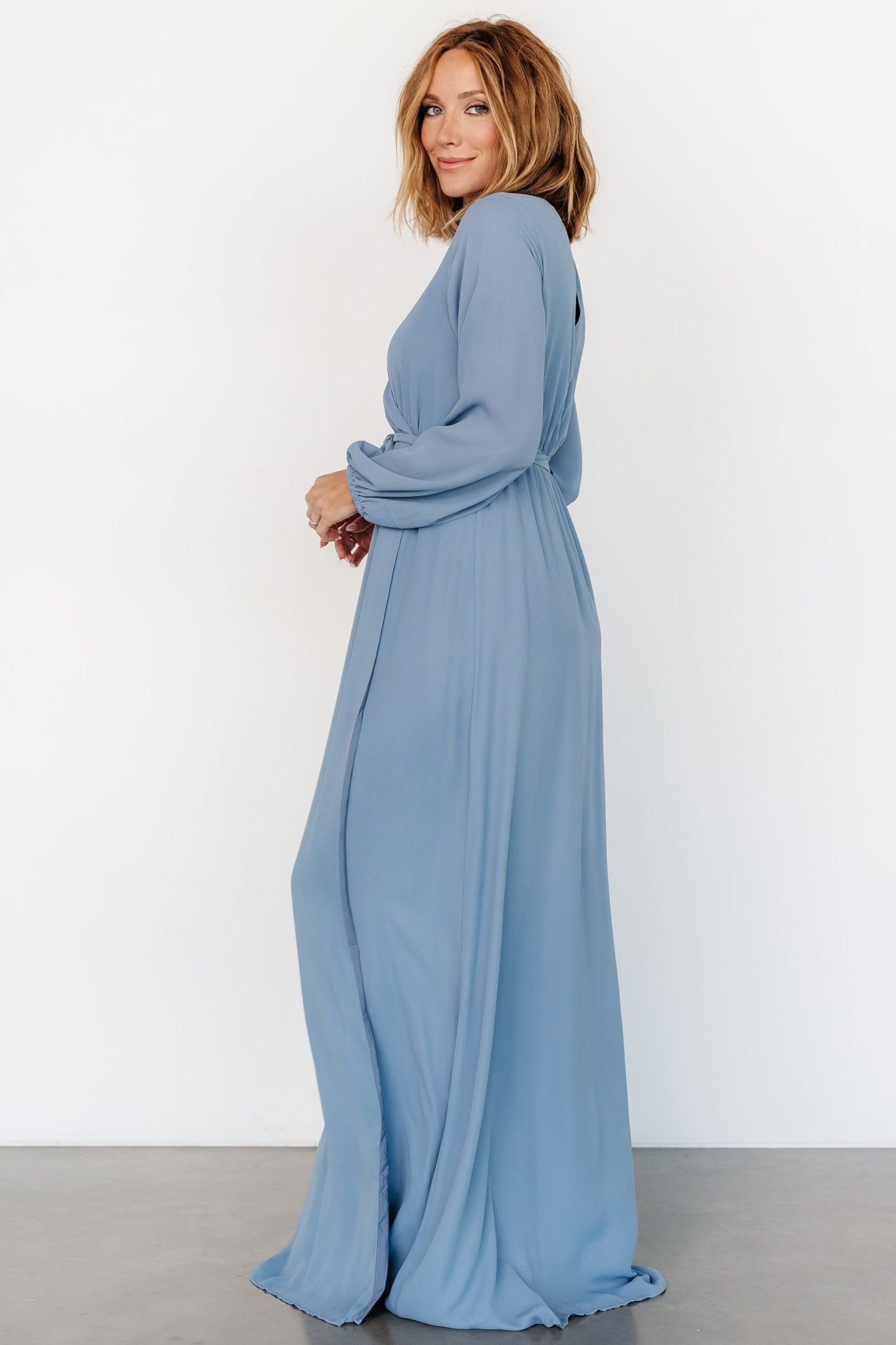 Breanne Faux Wrap Maxi Dress | Slate Blue Cheap Sale Fashionable