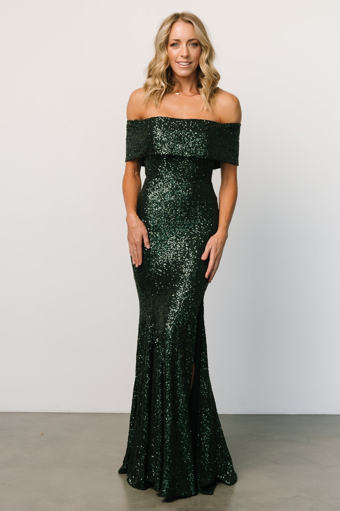 Yvonne Off Shoulder Sequin Gown | Green Clearance Ebay