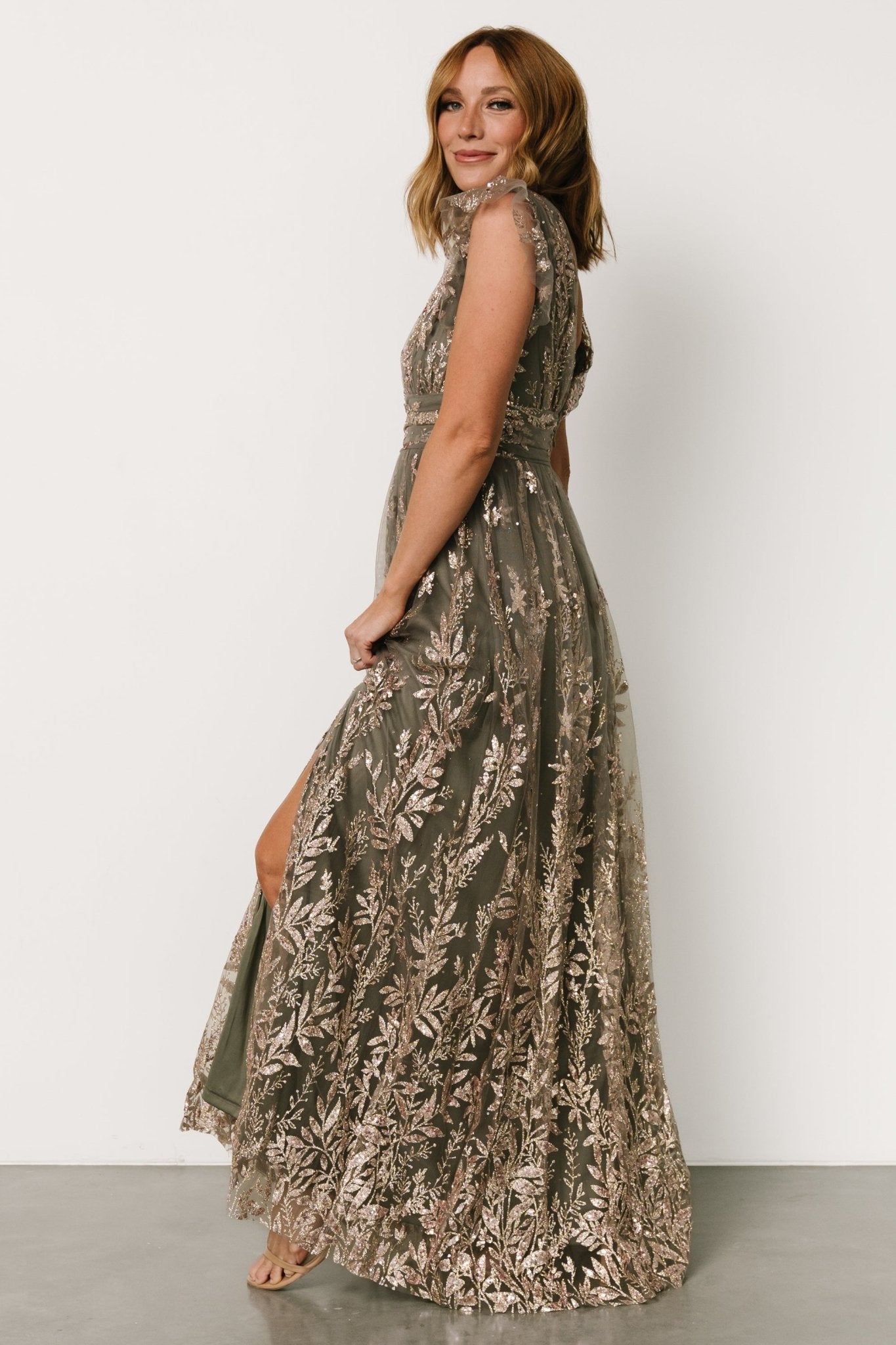 Karina Shimmer Gown | Eucalyptus + Rose Gold Sale With Credit Card