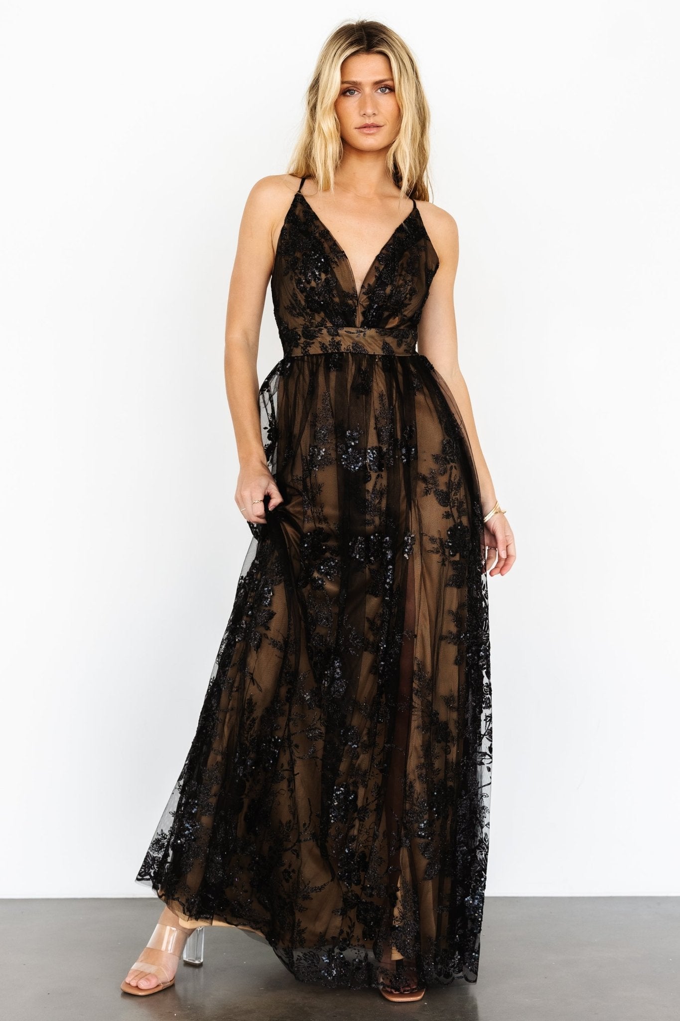 Lucienne Shimmer Maxi Gown | Black + Nude Sale Big Discount