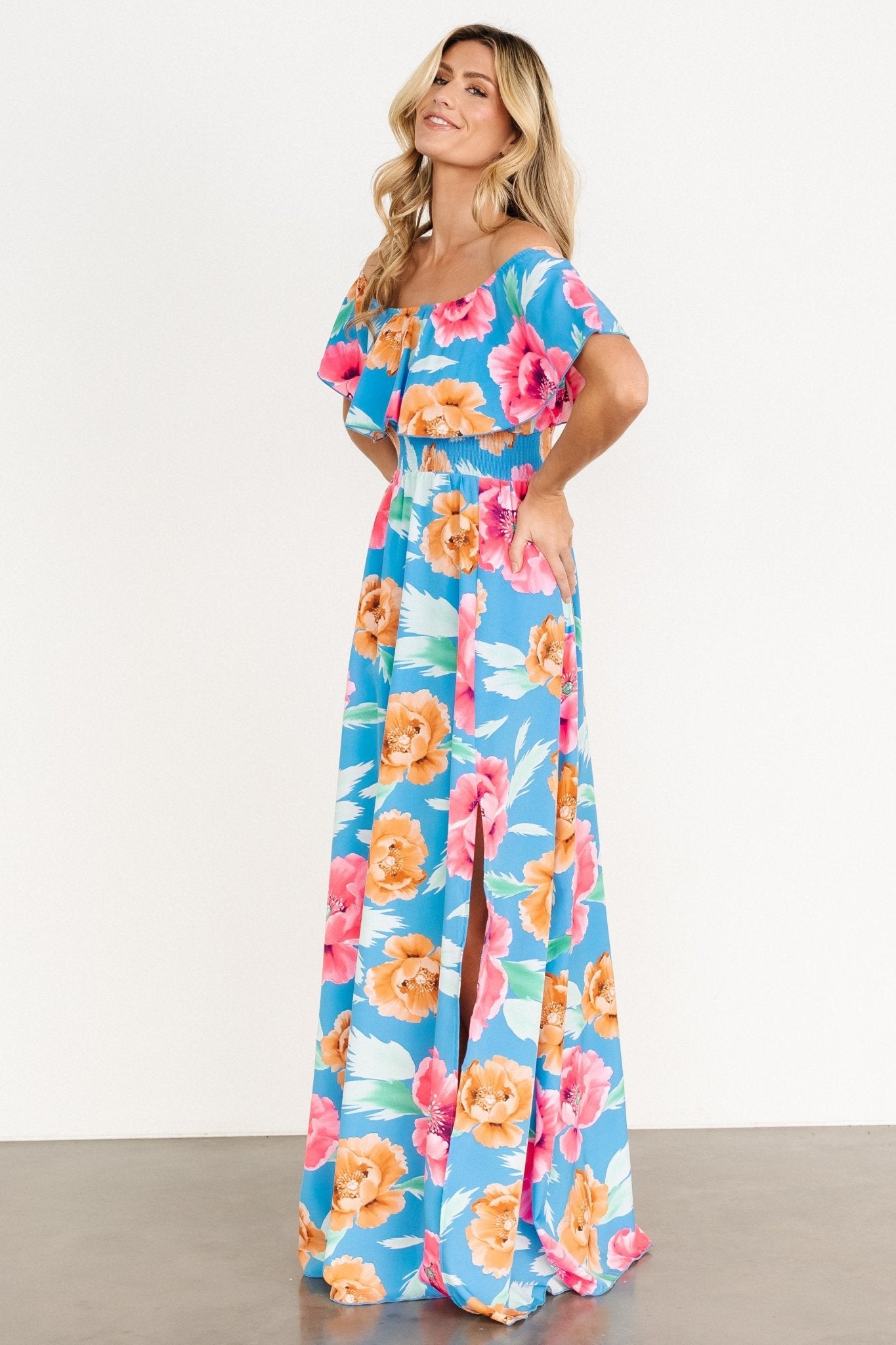 Talia Off Shoulder Maxi Dress | Sea Blue Floral Outlet Finishline