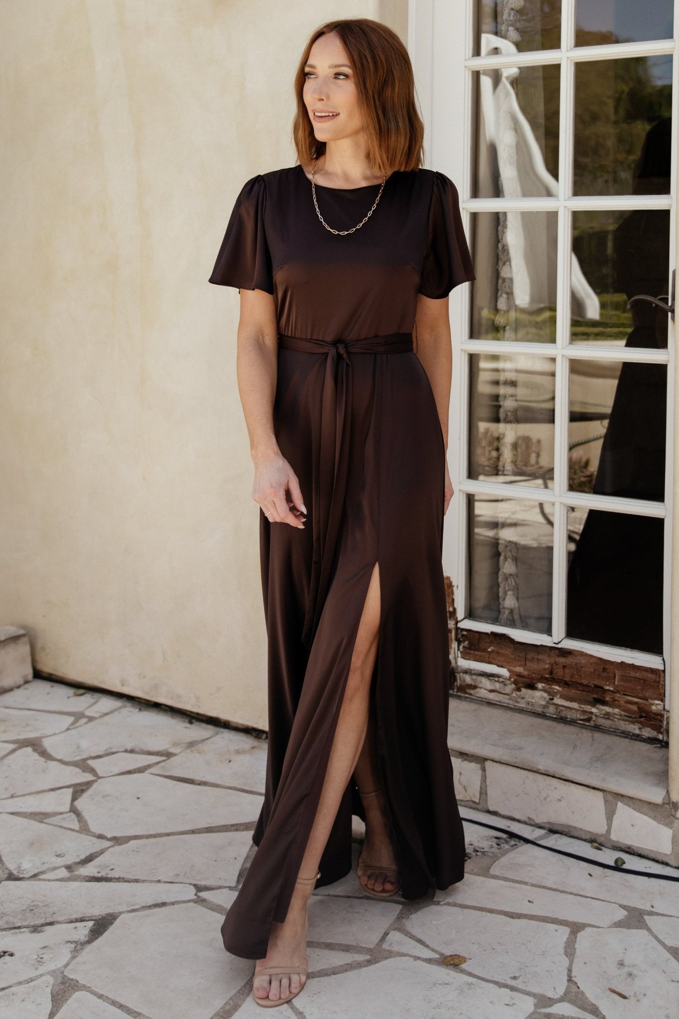 Agnes Satin Maxi Dress | Espresso Cheap