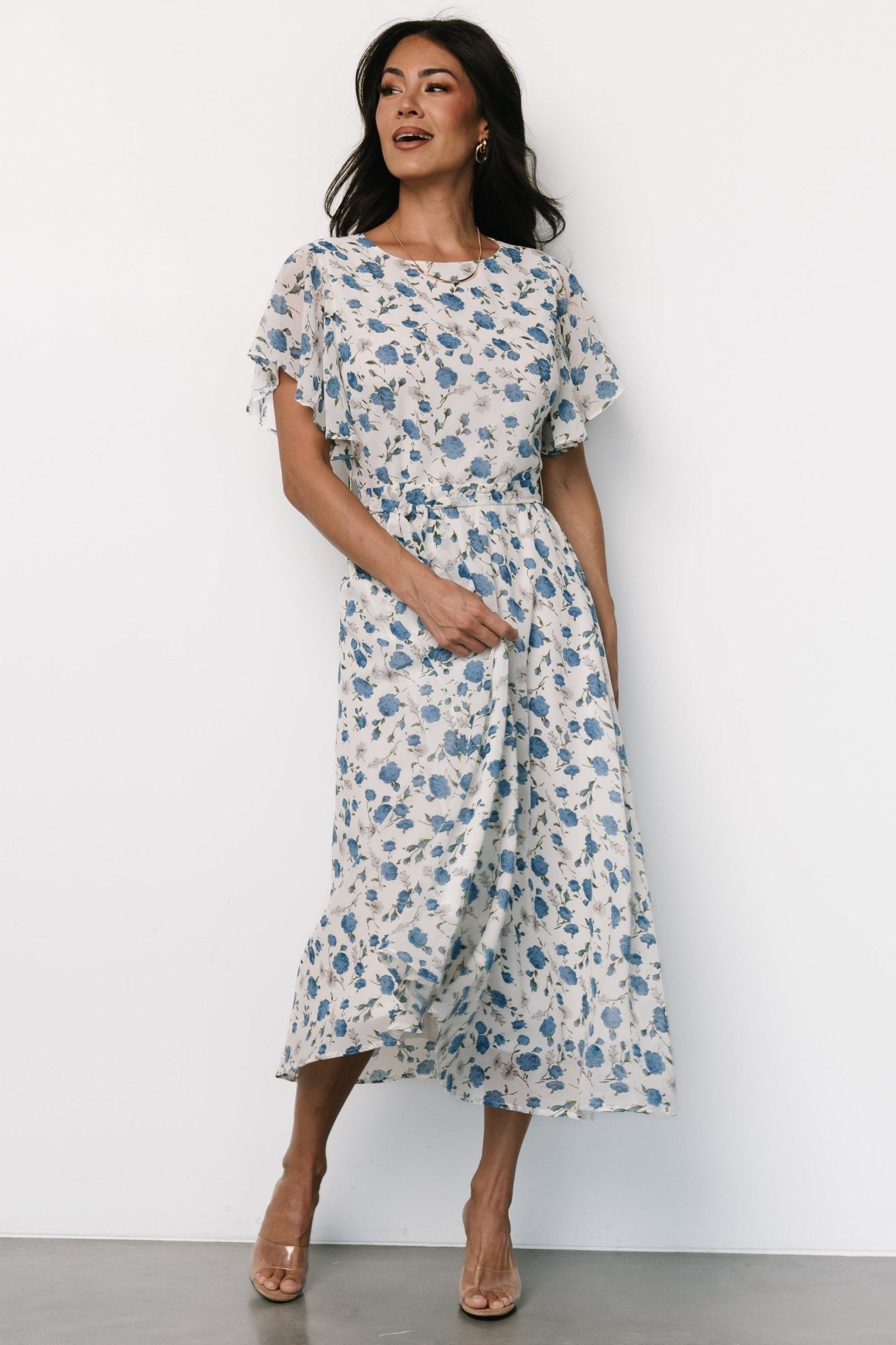 Laurel Midi Dress | Off-White + Blue Floral Clearance Newest