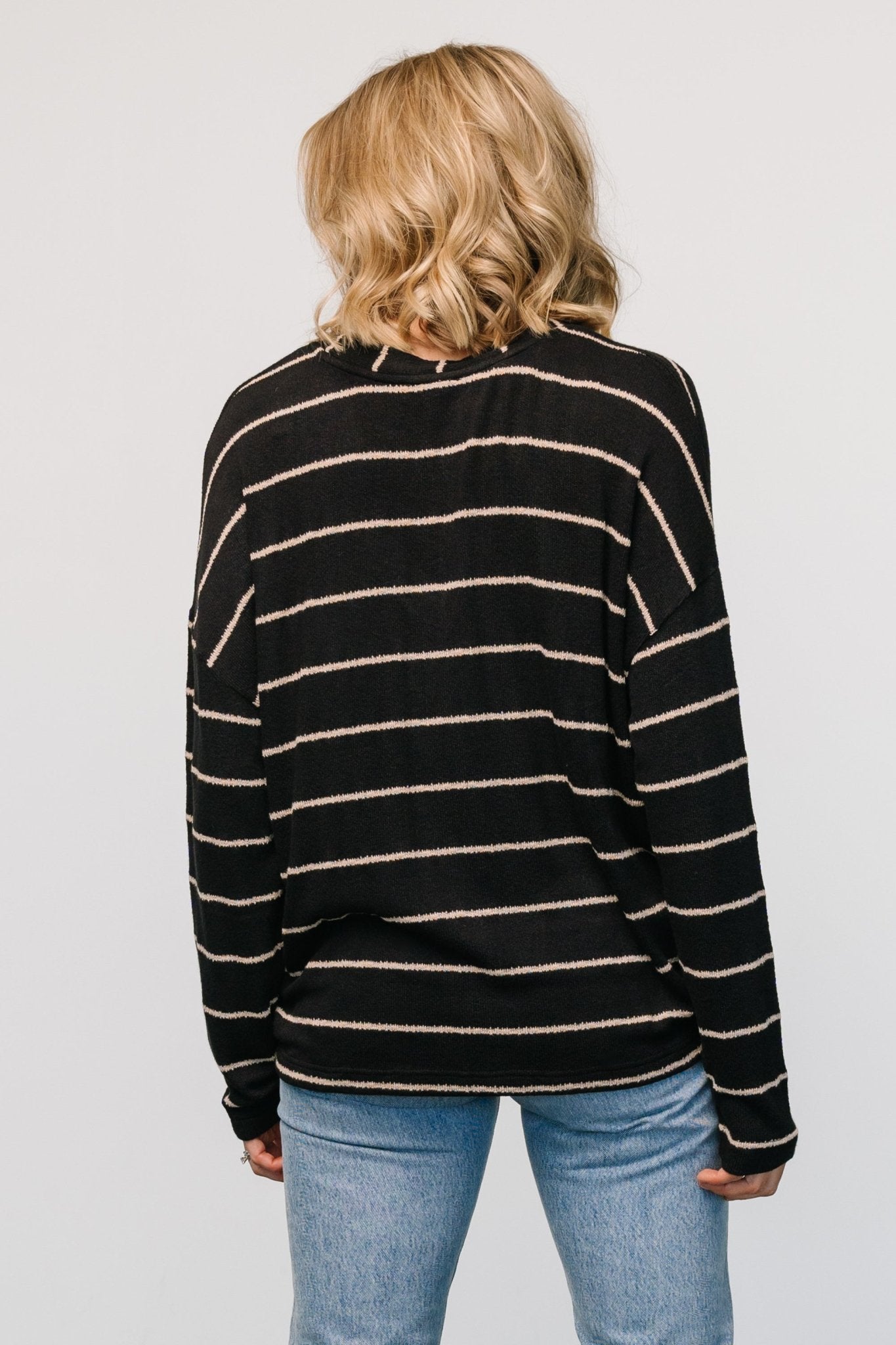 Houston Relaxed Sweater Top | Black Stripe Clearance Purchase