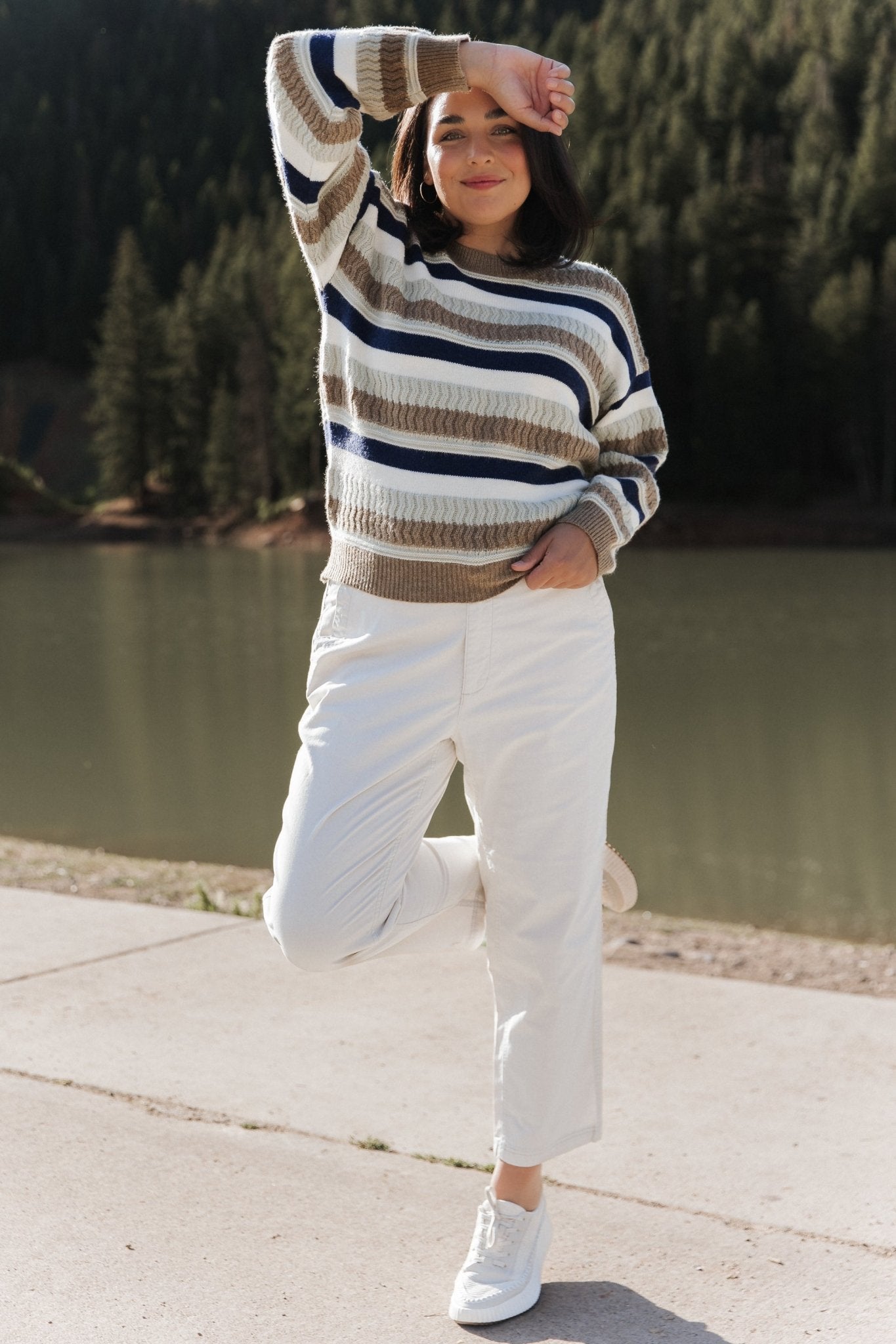 Kira Striped Sweater | Navy + Sage Multi Pices For Sale