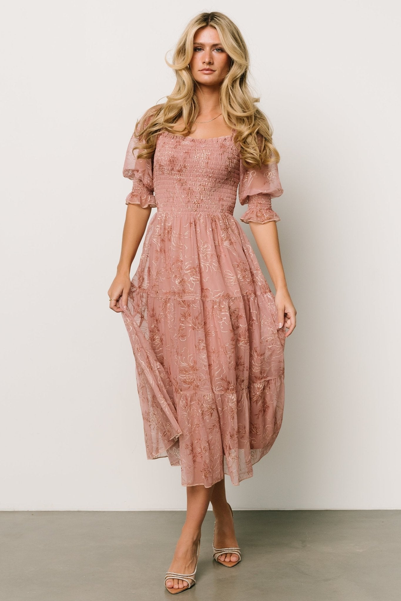 Fabian Jacquard Midi Dress | Mauve + Gold Brand New Unisex