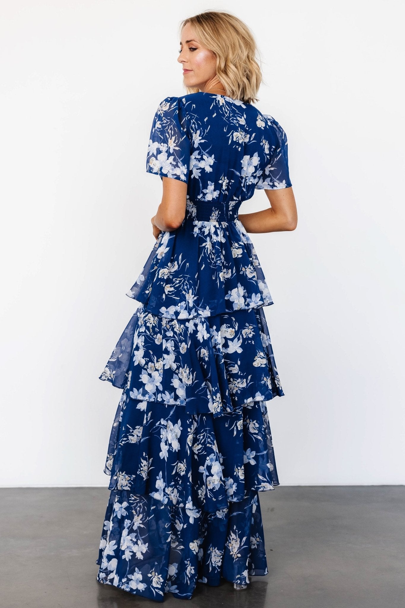 Montaigne Ruffle Maxi Dress | Navy + Blue Floral Cheap Sale With Paypal