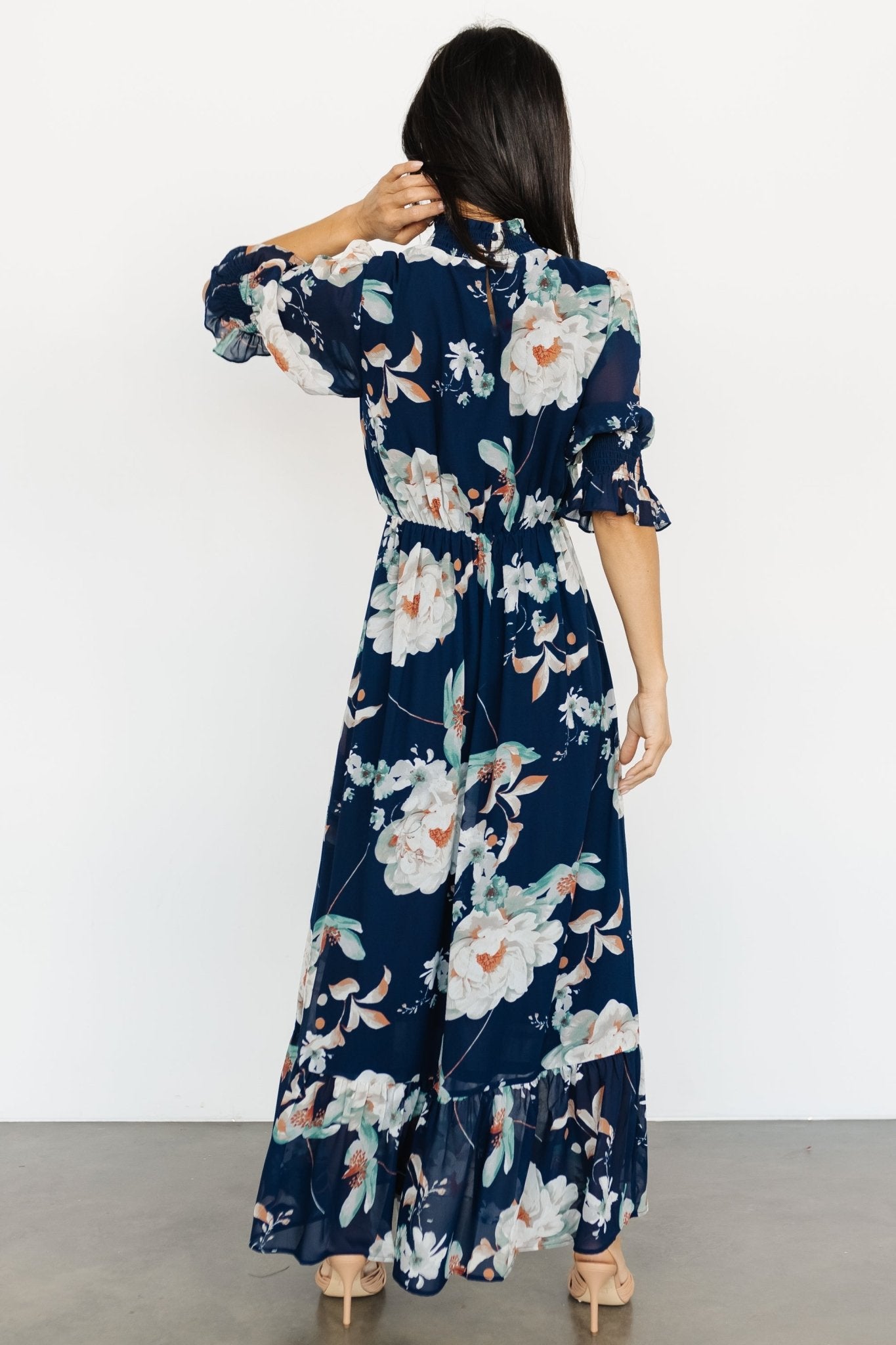 Marie Mock Neck Maxi Dress | Navy Floral Free Shipping High Quality