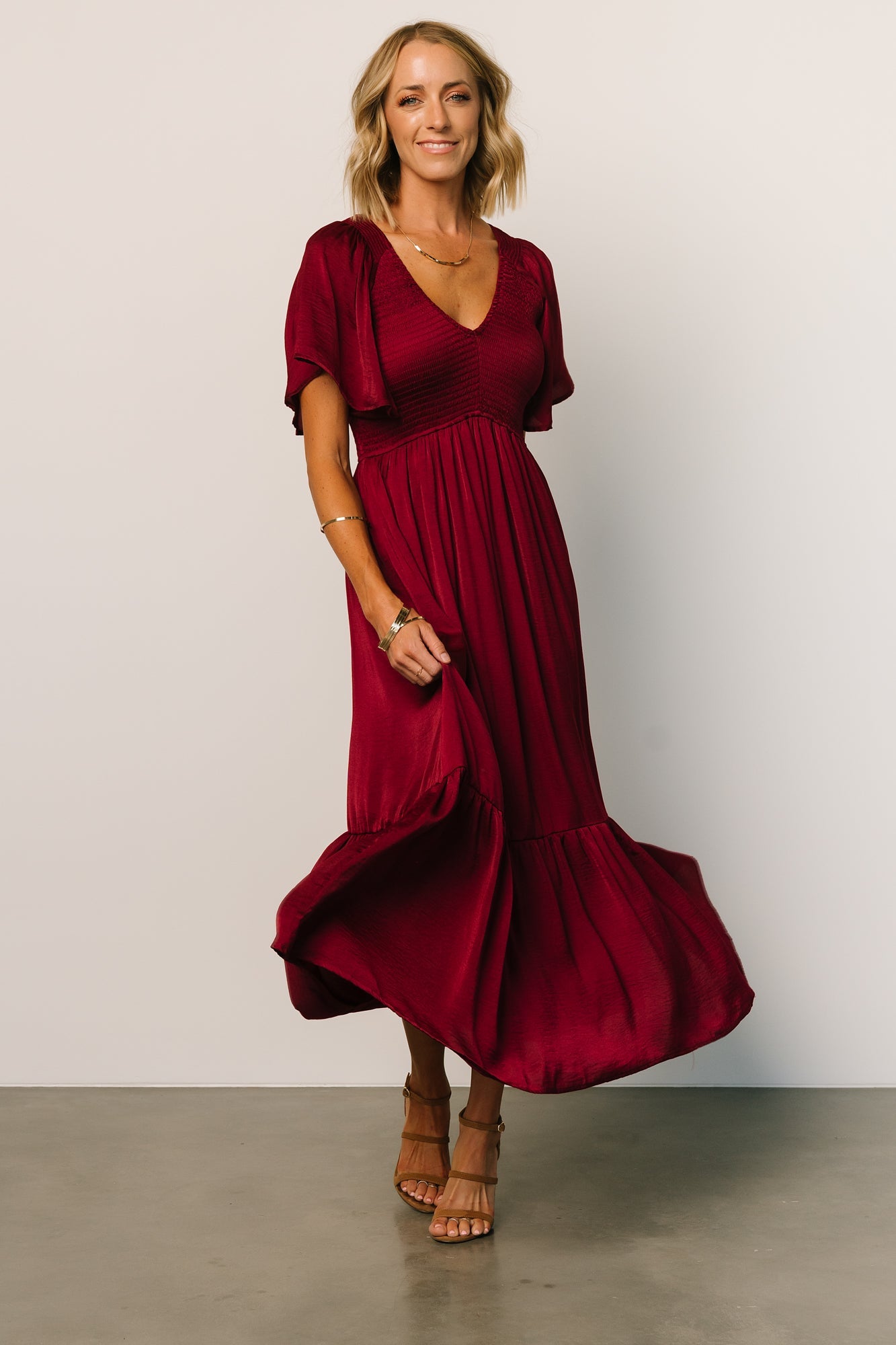 Lovell Smocked Midi Dress | Wine For Sale For Sale