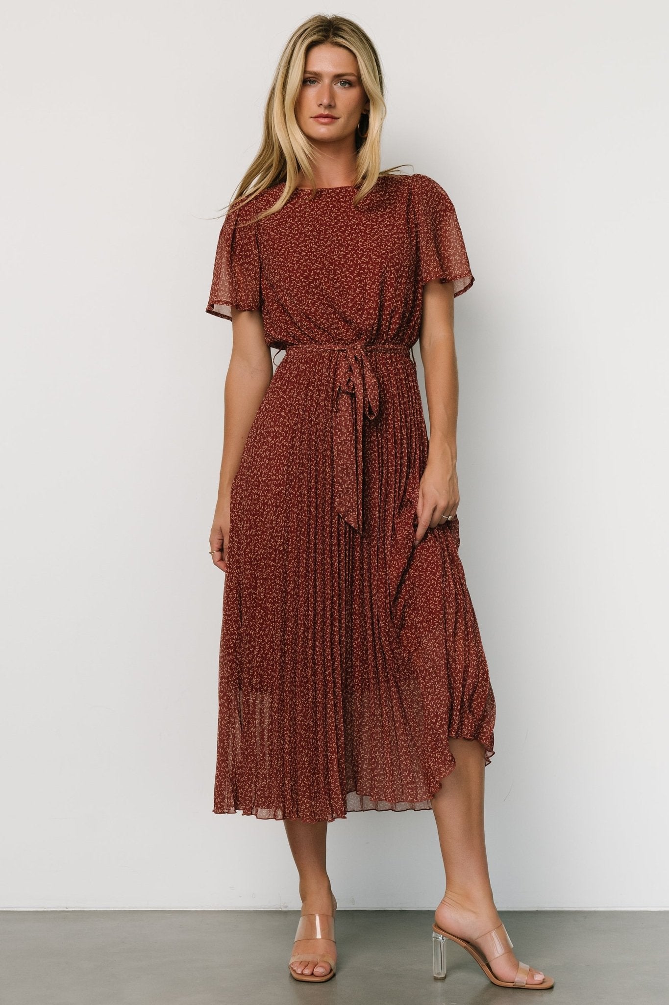 Prim Pleated Dress | Dark Rust Cheap Extremely