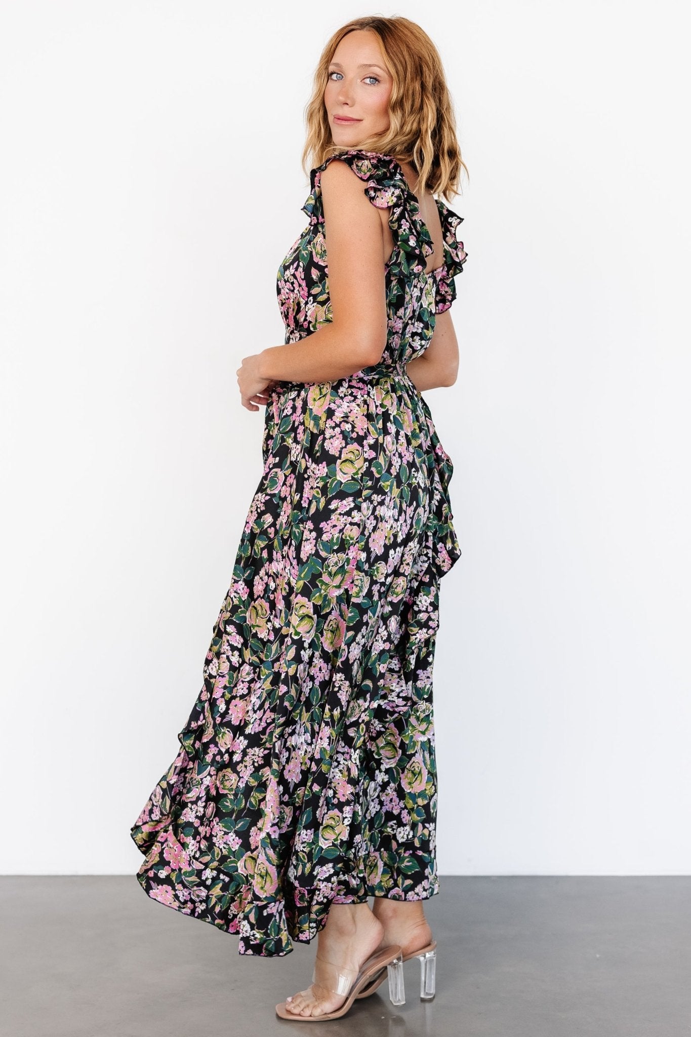 Harlow Satin Maxi Dress | Black Multi Discount Newest