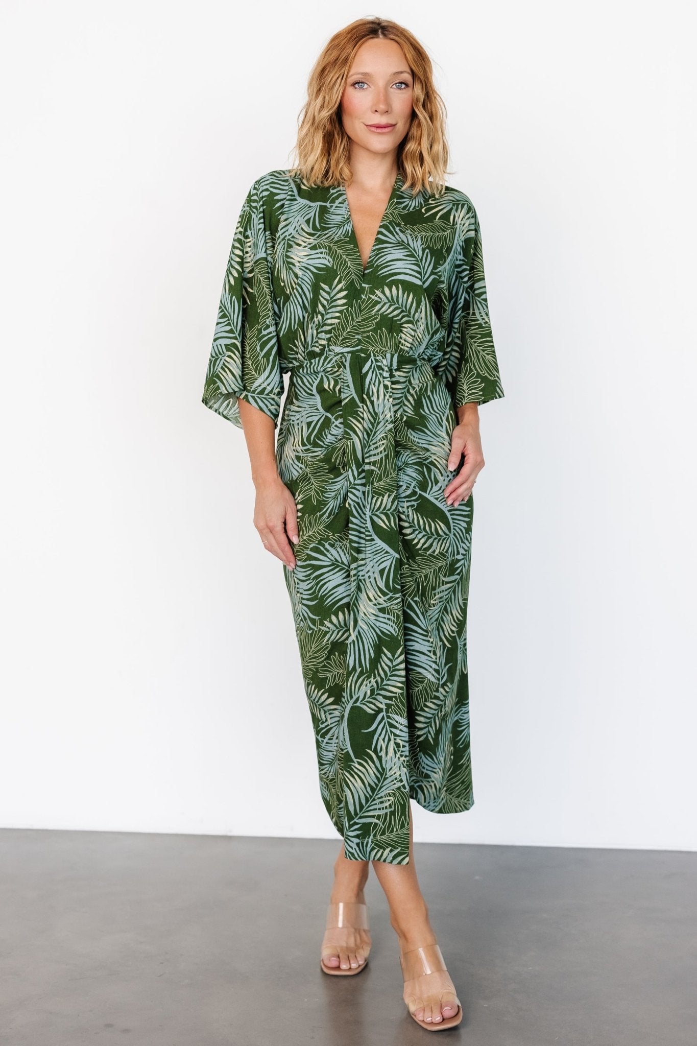 Tula Kimono Dress | Green + Blue Print Discount Best Sale