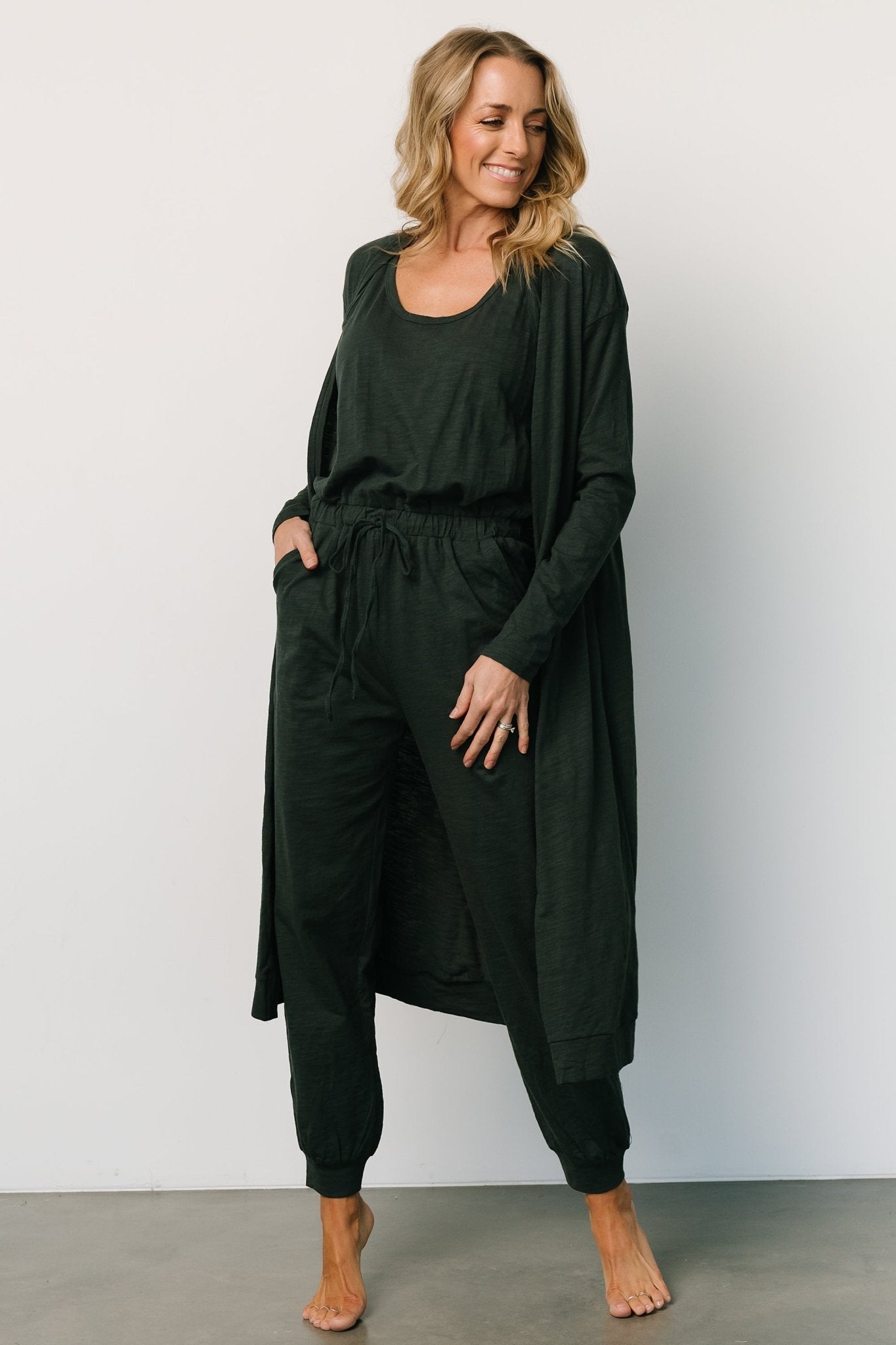 Janae Jumpsuit + Cardigan Set | Dark Green Pay With Visa