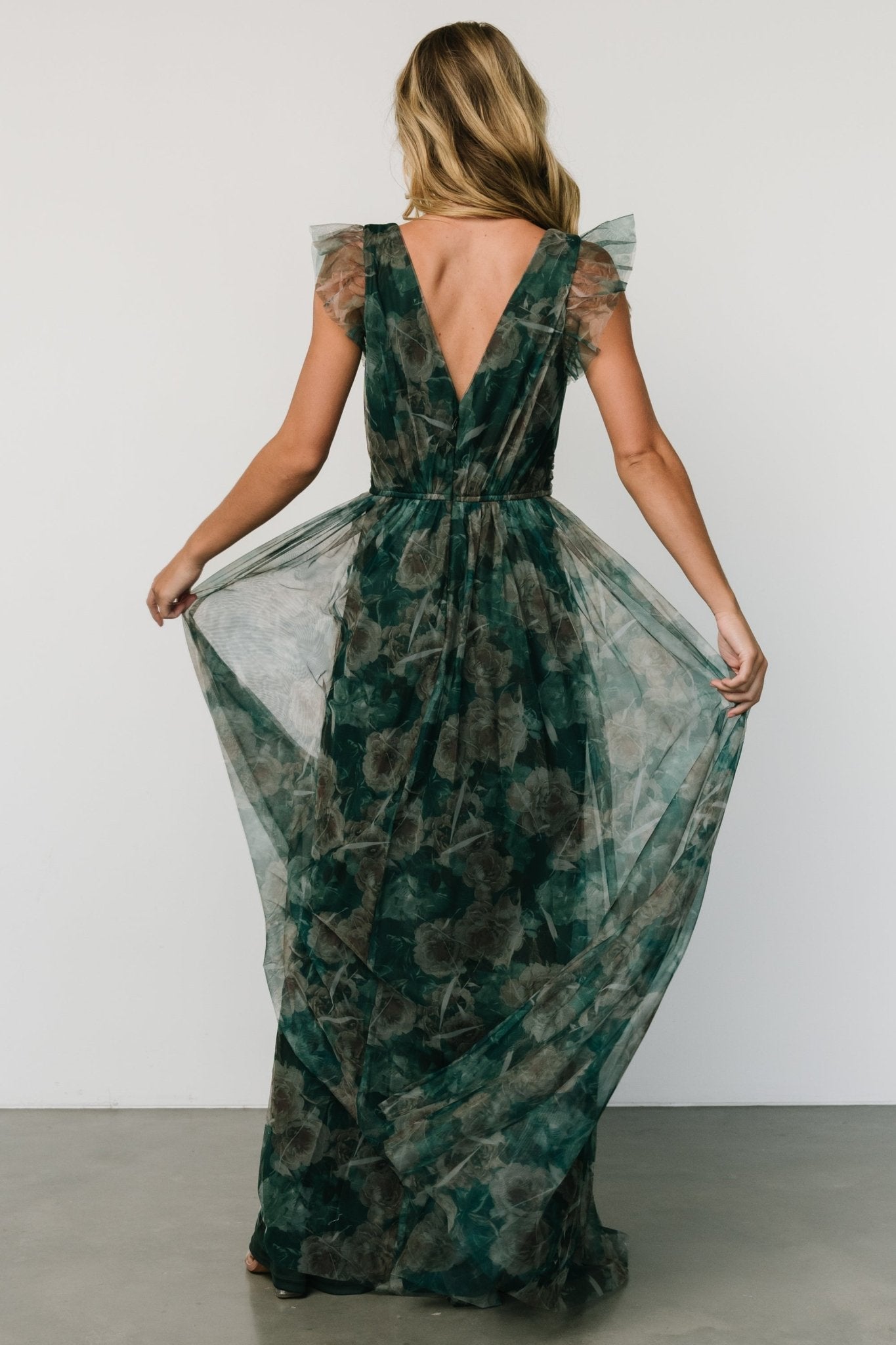 Carmine Maxi Dress | Green Floral Low Pice Fee Shipping