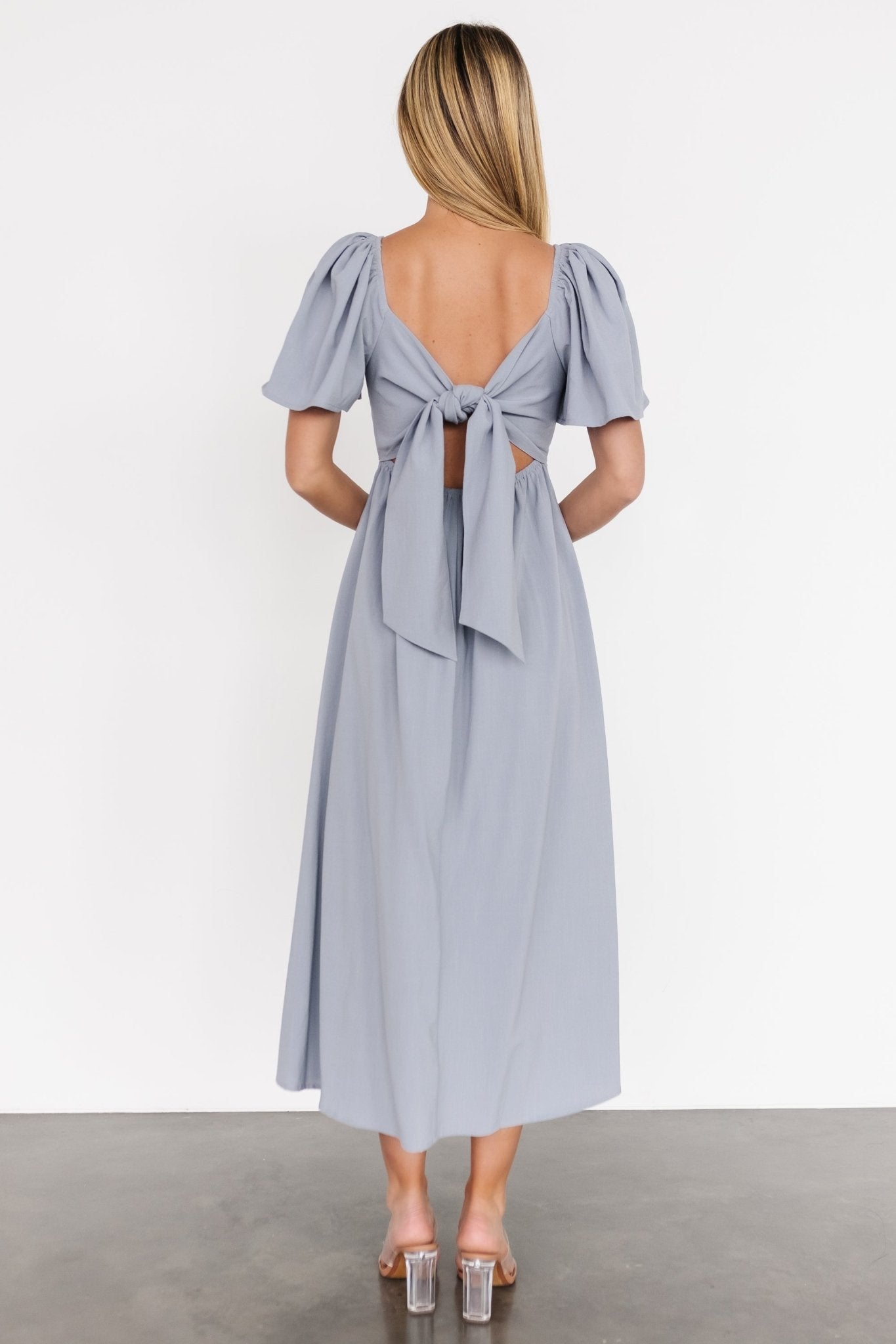 Indie Back Tie Dress | Dusty Blue Cheap Online Store Manchester