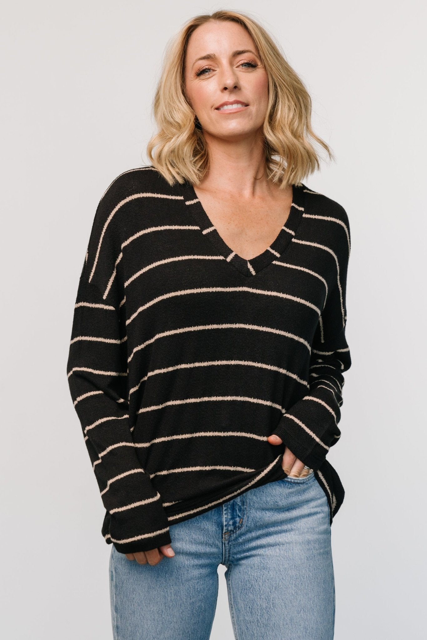 Houston Relaxed Sweater Top | Black Stripe Clearance Purchase