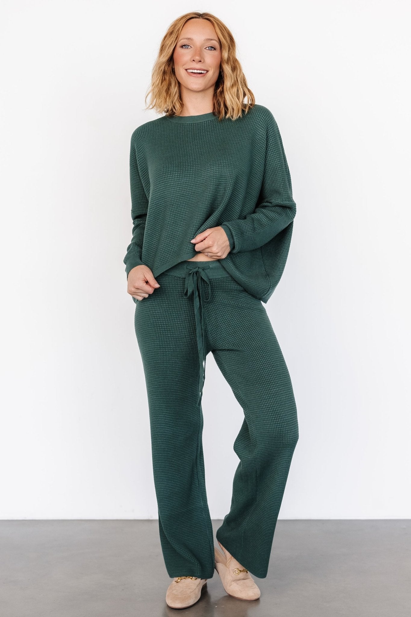 Owen Waffle Sweater Top | Green Discount