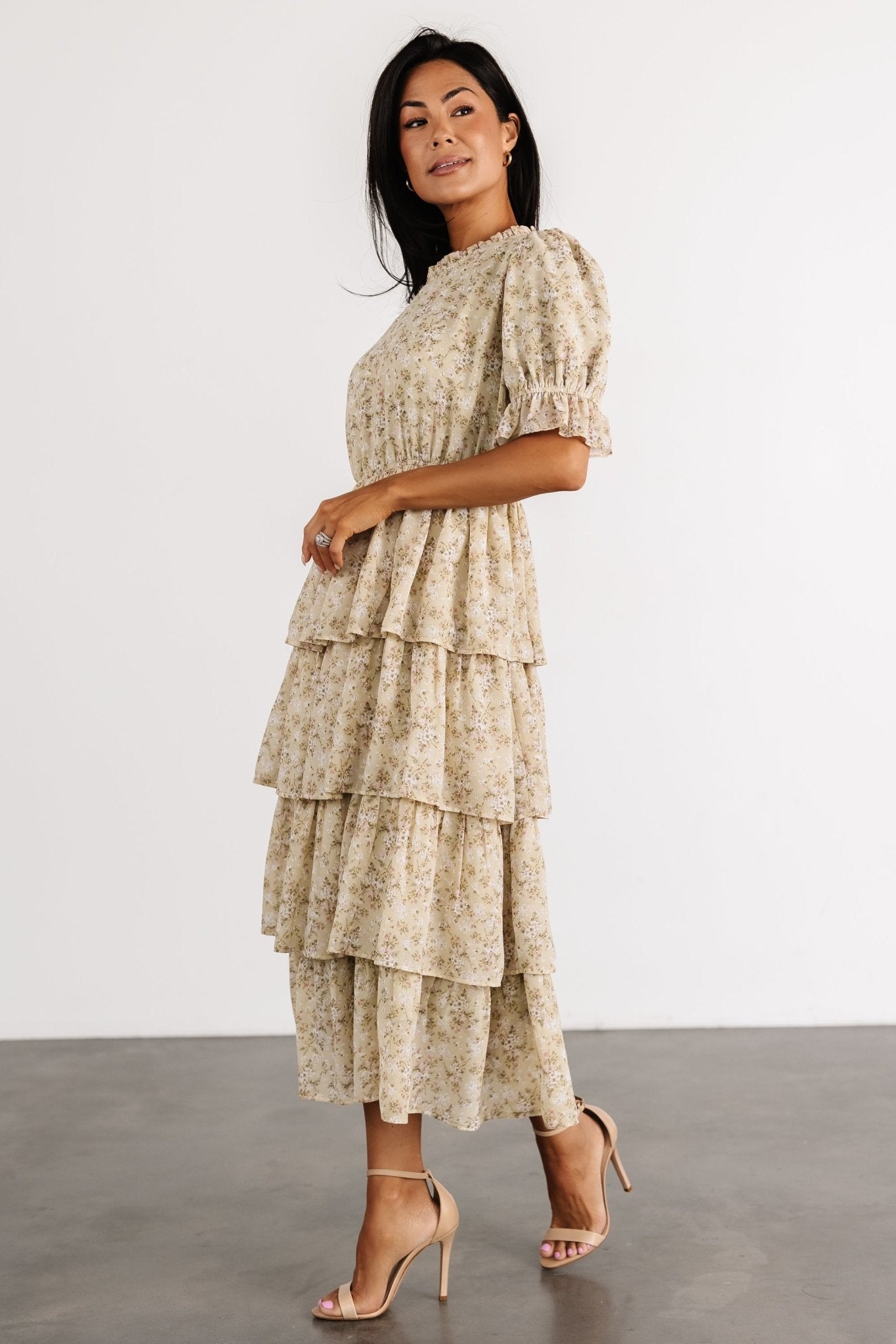 Pia Tiered Midi Dress | Light Sage Floral Outlet Affordable