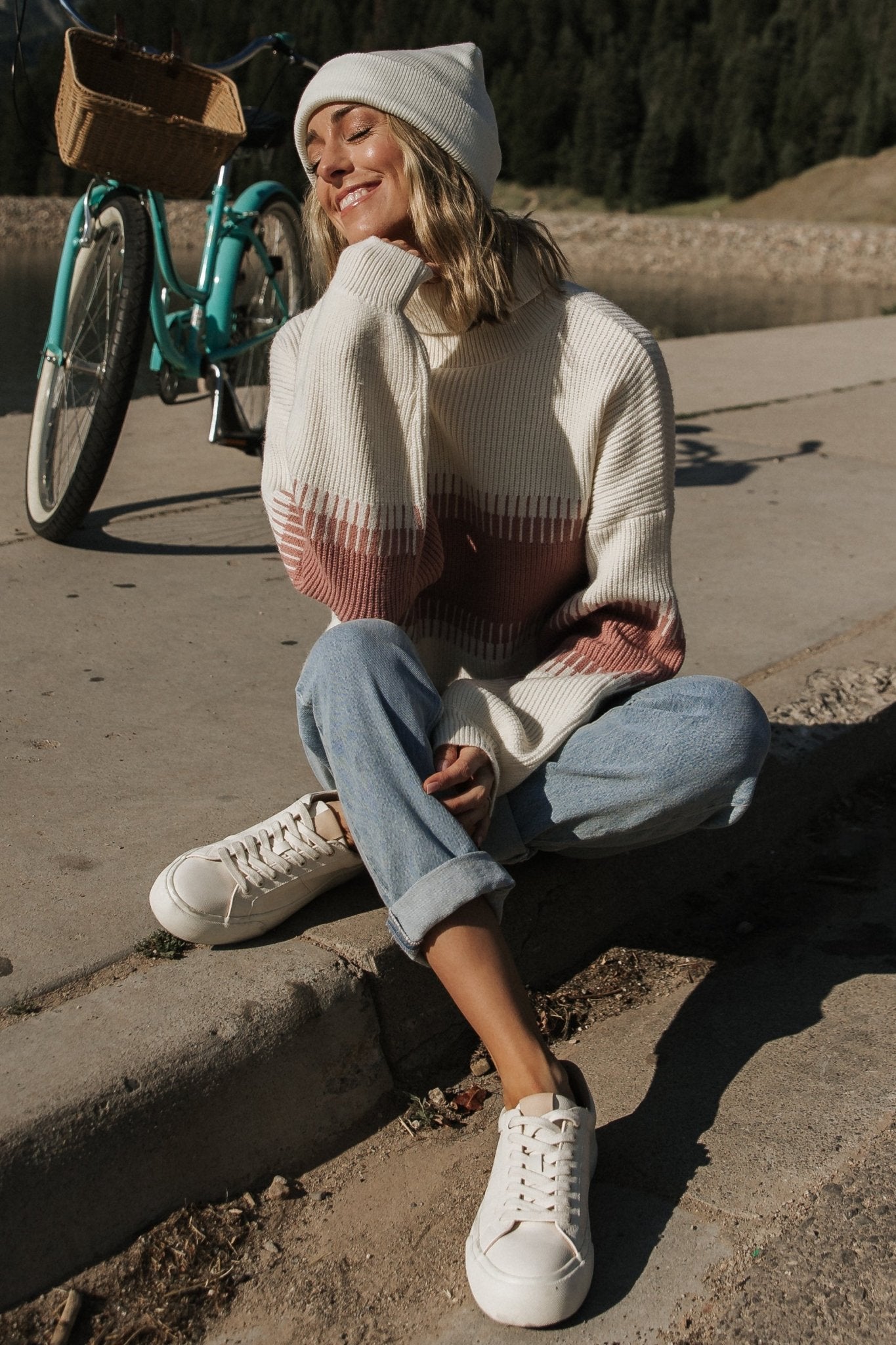 Antonov Turtle Neck Sweater | Mauve + Cream Low Pice Cheap Online