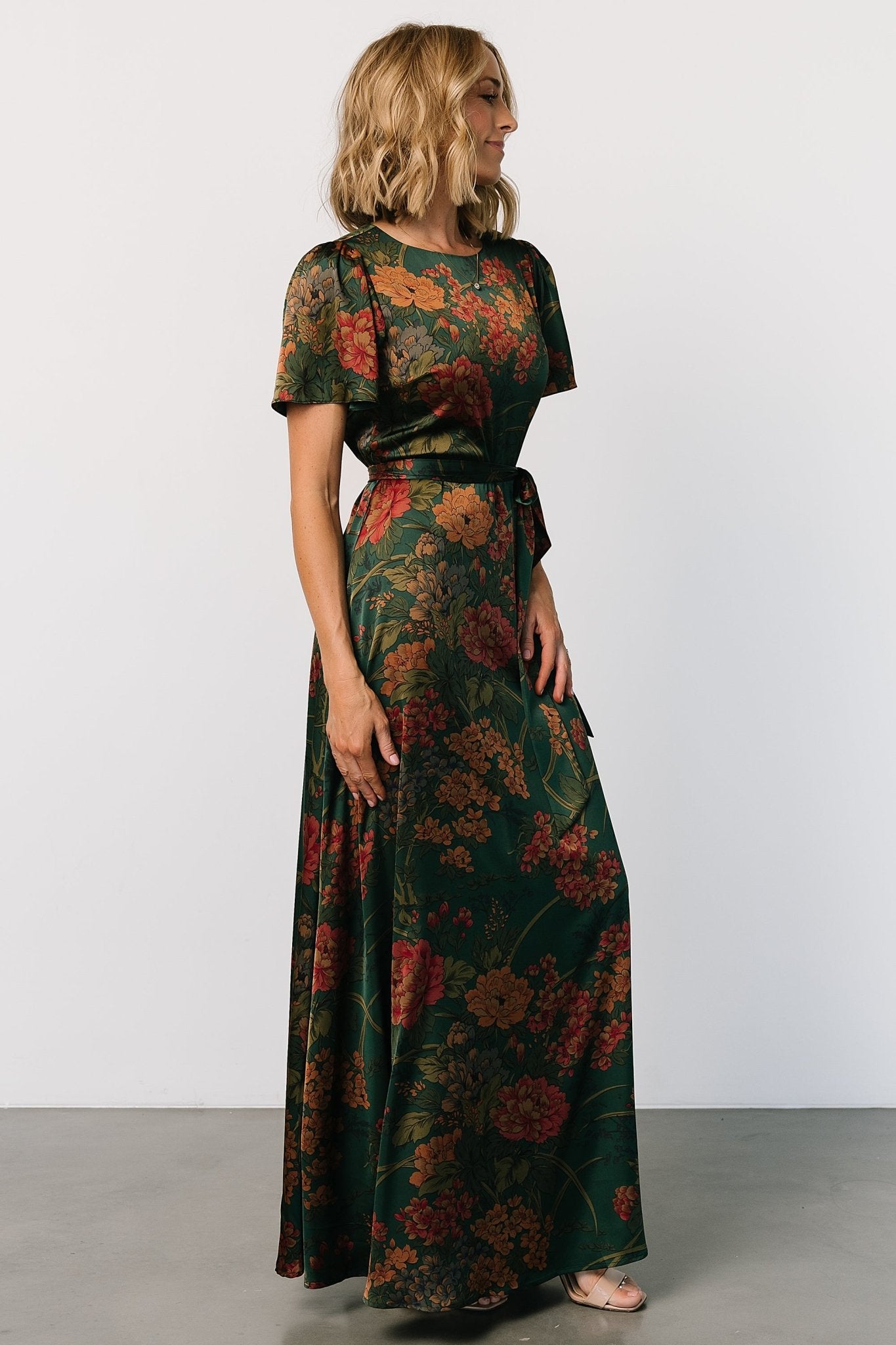 Agnes Satin Maxi Dress | Dark Green Floral Sast Online