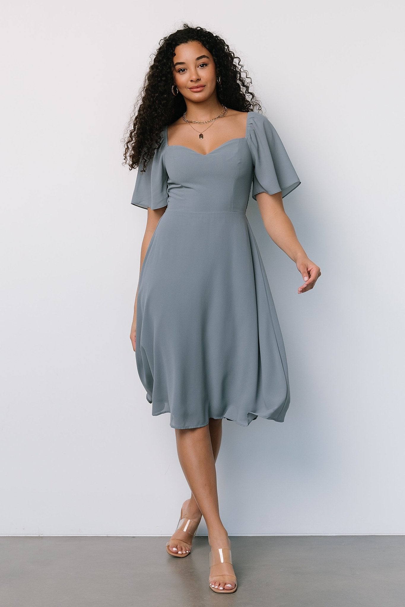 Colette Sweetheart Midi Dress | Dusty Blue Clearance Factory Outlet